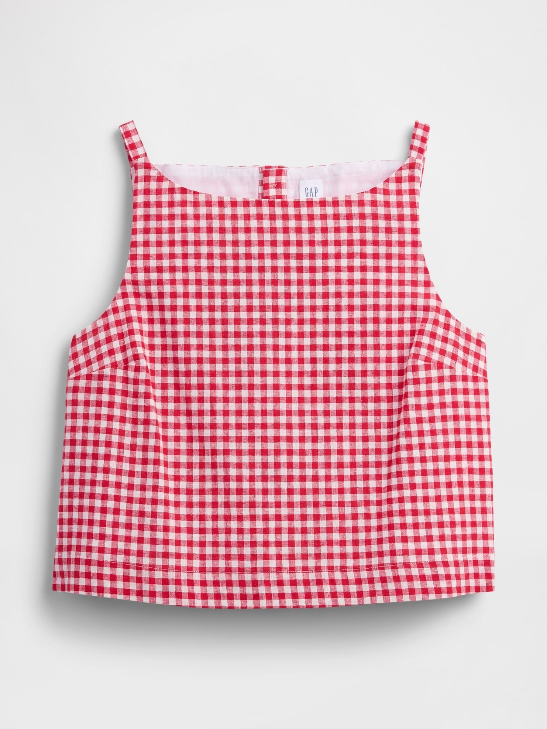 Red Check Linen-Blend Apron Top - Image 5 of 5