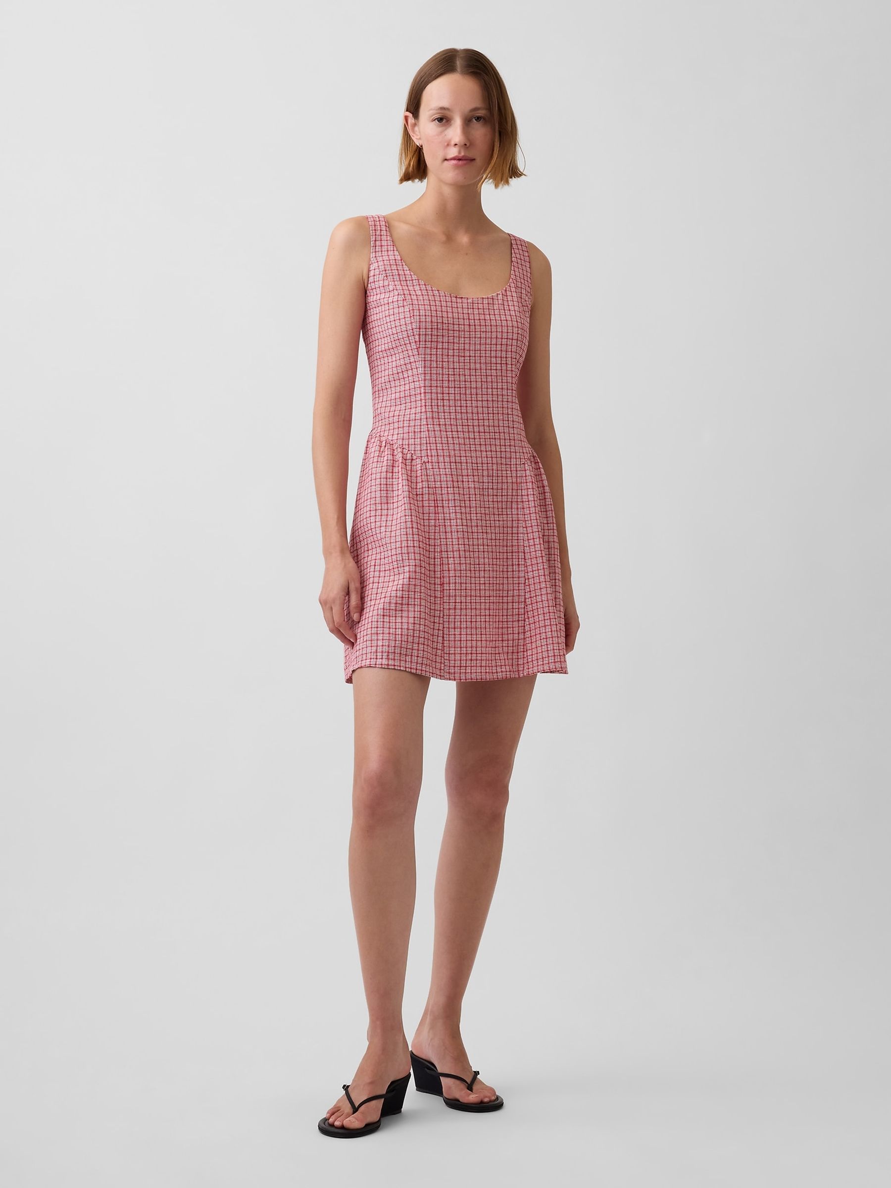 Red Linen-Blend Drop-Waist Mini Dress - Image 1 of 4