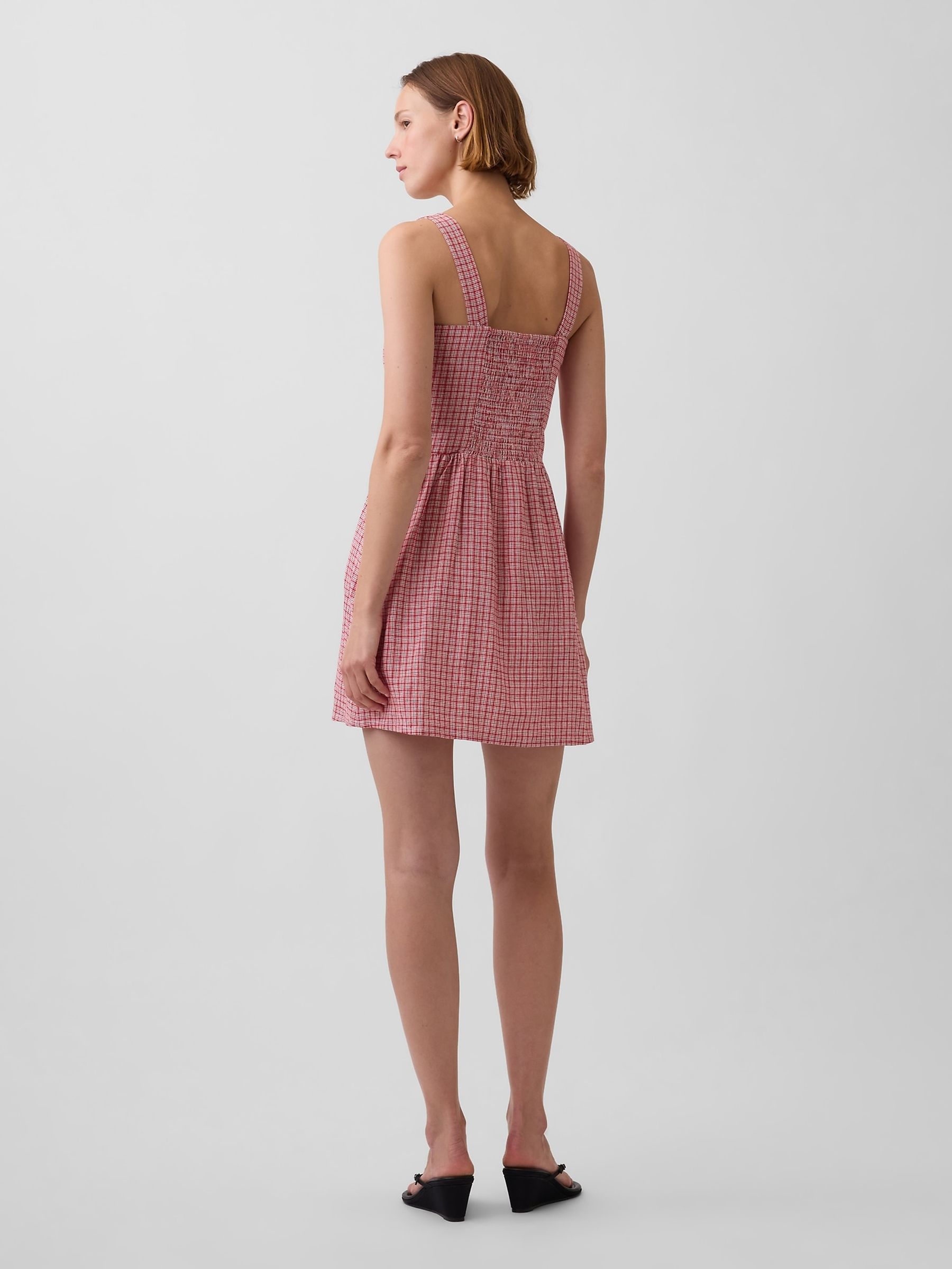 Red Linen-Blend Drop-Waist Mini Dress - Image 2 of 4