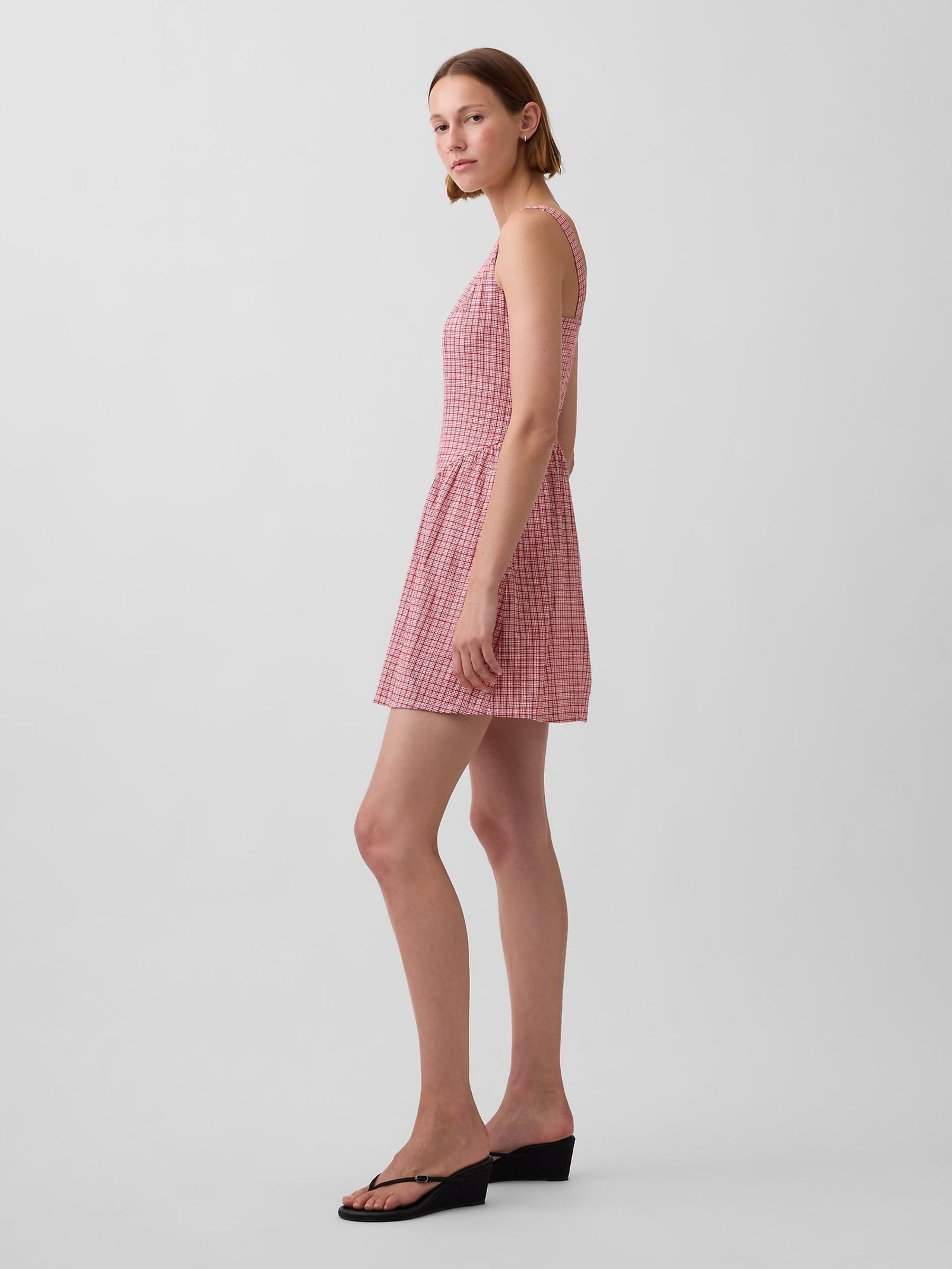 Red Linen-Blend Drop-Waist Mini Dress - Image 3 of 4
