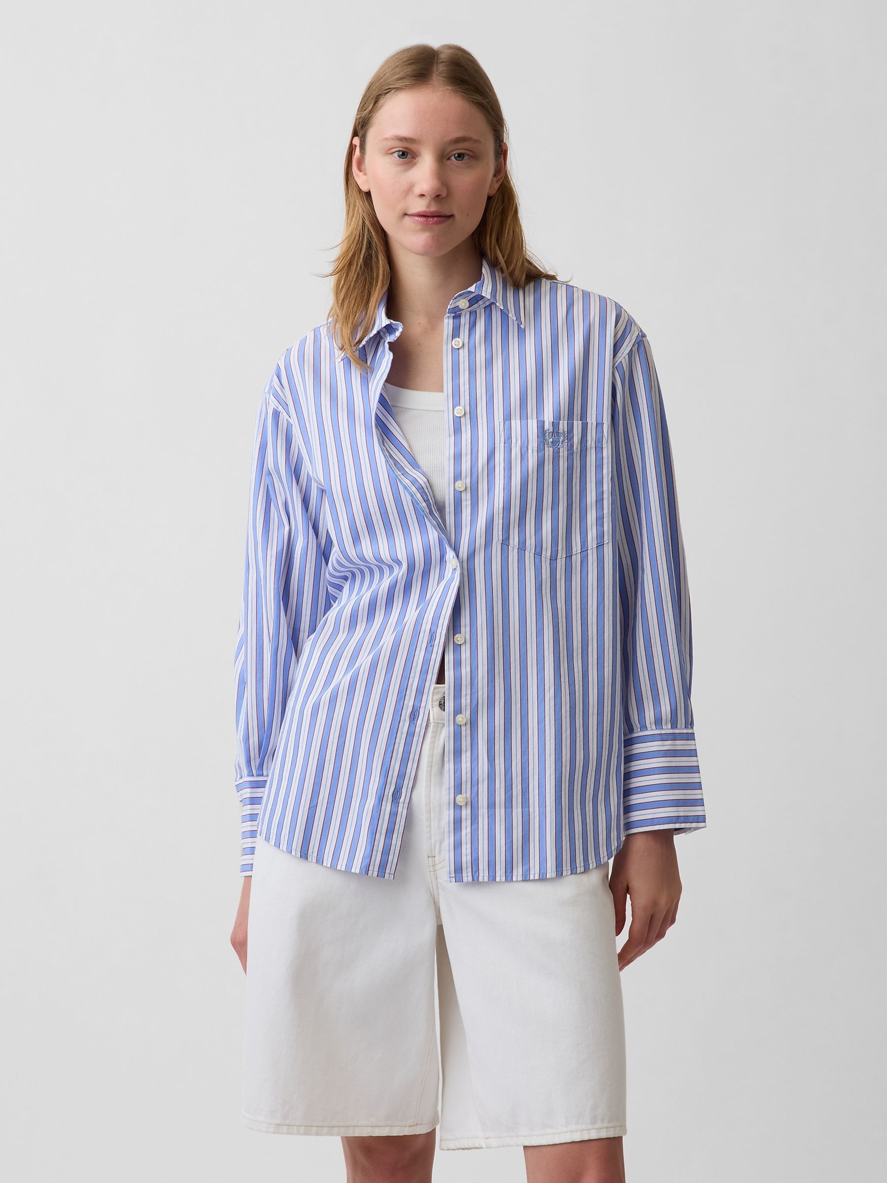 Blue White Stripe Poplin Big Shirt - Image 1 of 4