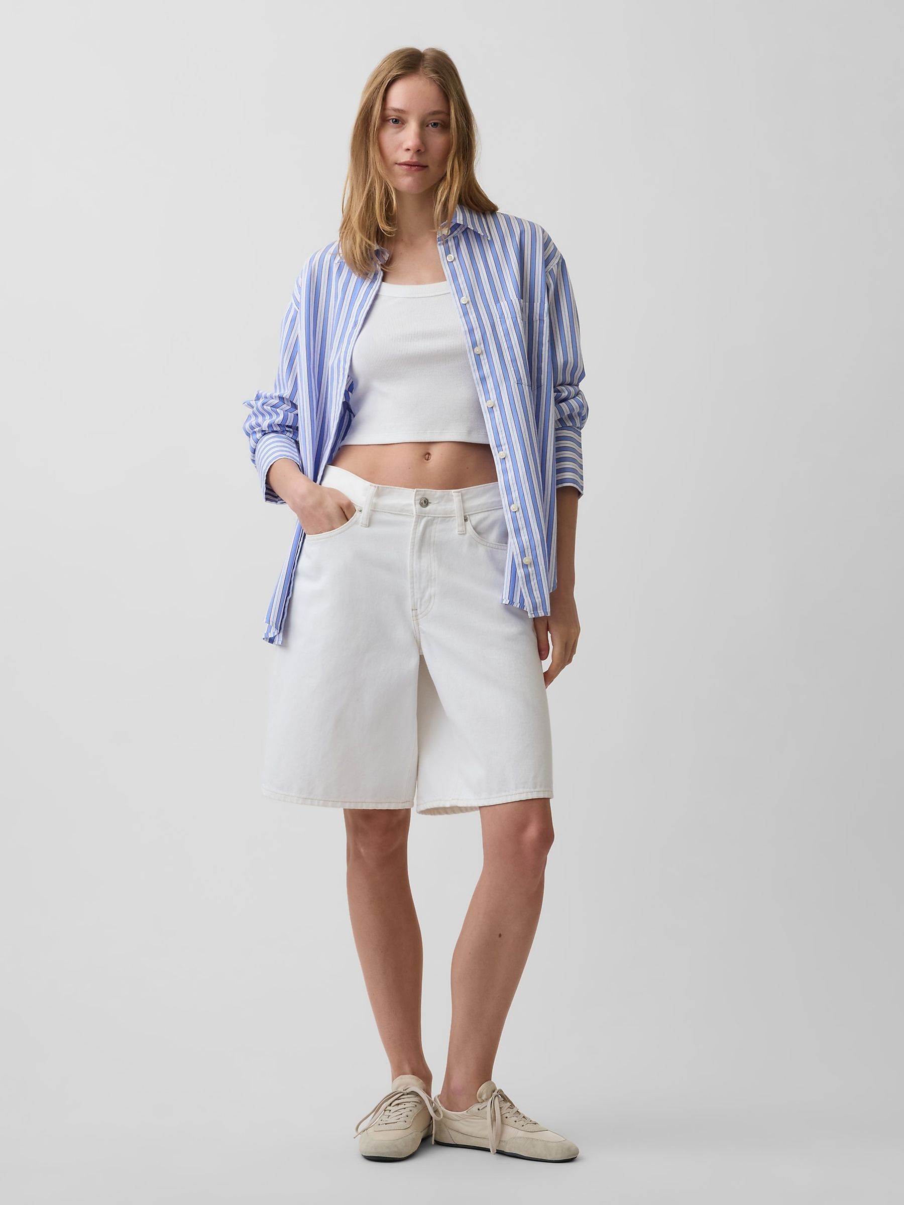 Blue White Stripe Poplin Big Shirt - Image 3 of 4