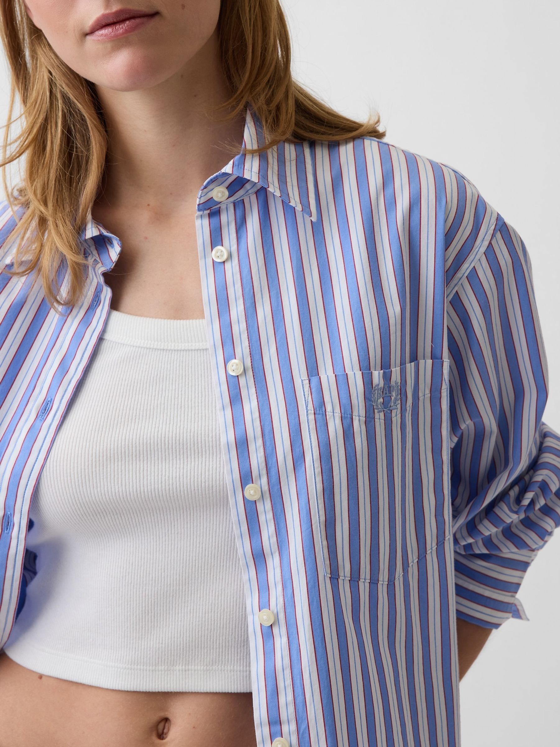 Blue White Stripe Poplin Big Shirt - Image 4 of 4