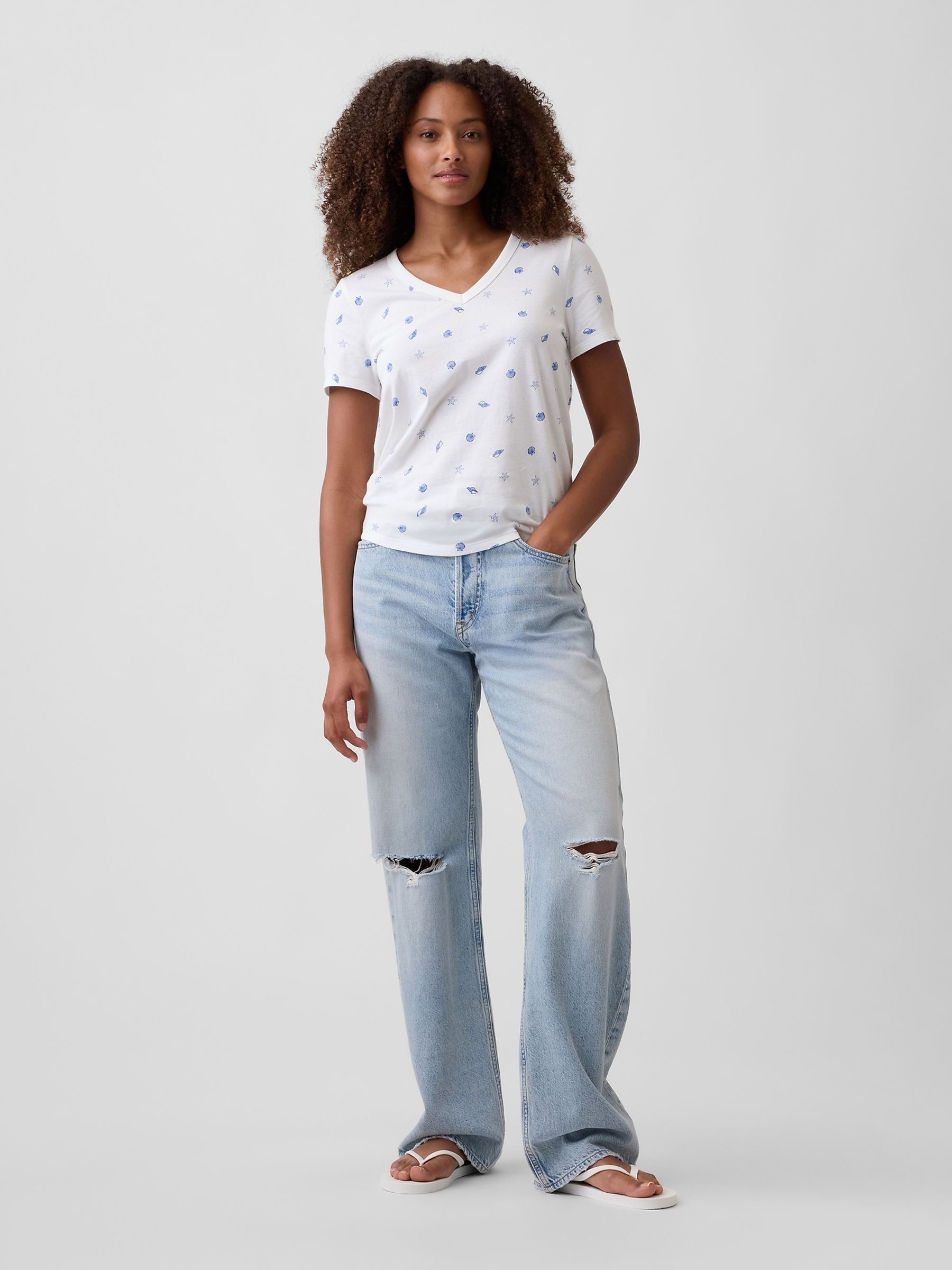 Blue Favorite Print V-Neck Short Sleeve T-Shirt - Image 3 of 5