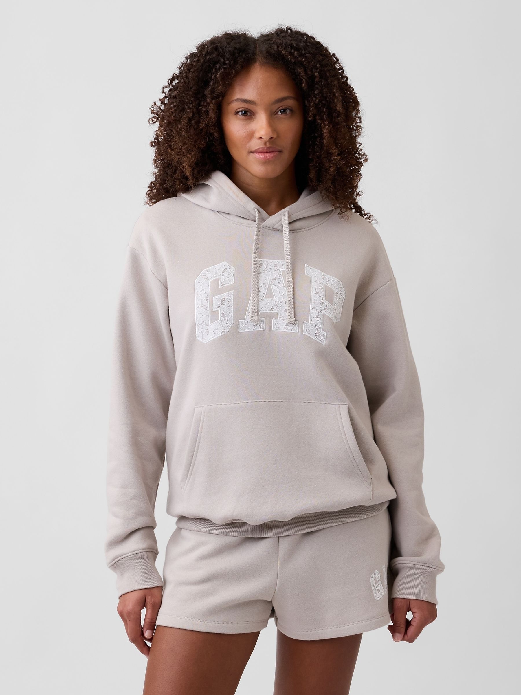 Beige Relaxed Logo Hoodie - Image 1 of 5