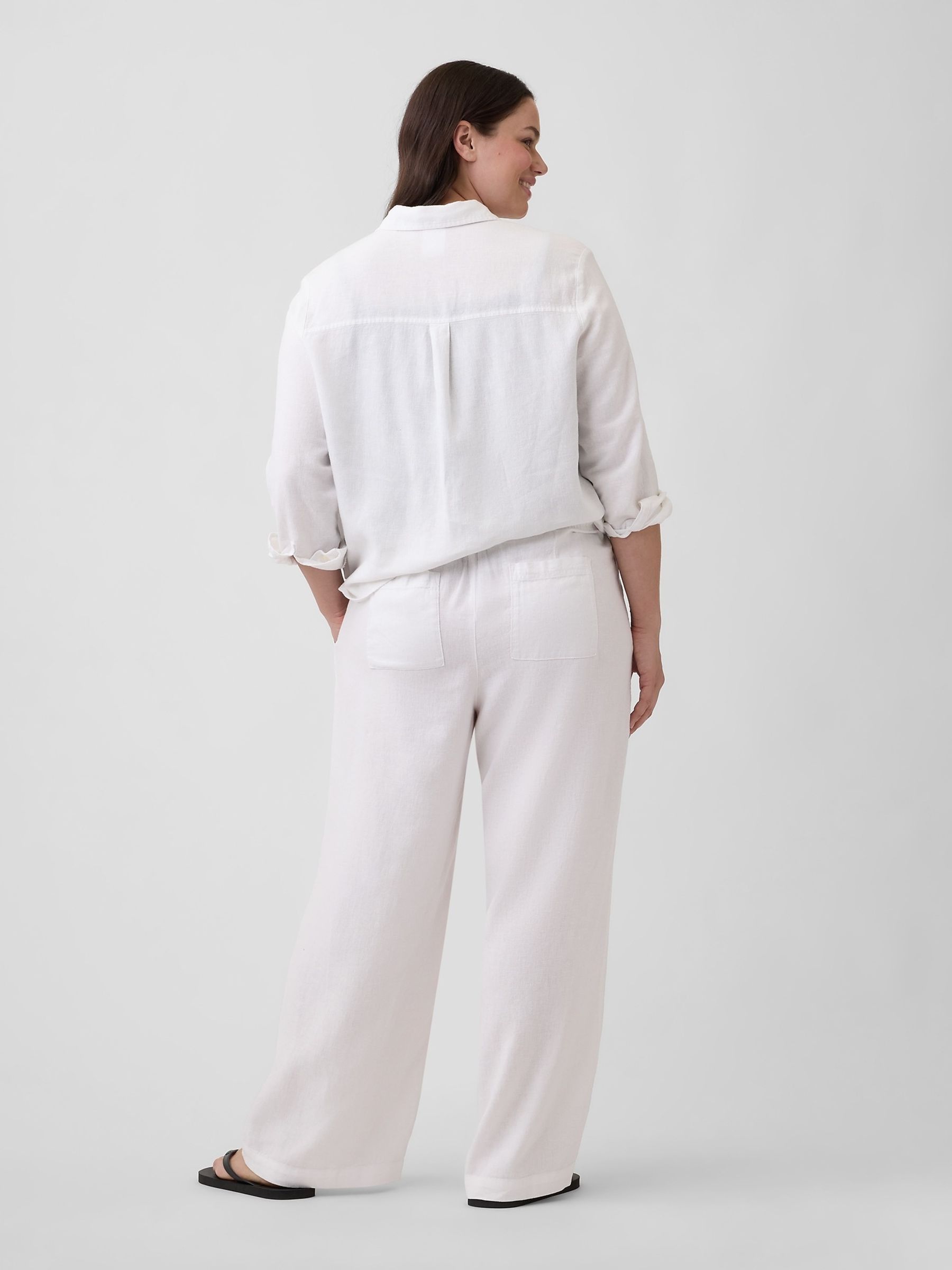 White Relaxed Linen-Blend Wide-Leg Trousers - Image 2 of 6 White Relaxed Linen-Blend Wide-Leg Trousers - Image 2 of 6