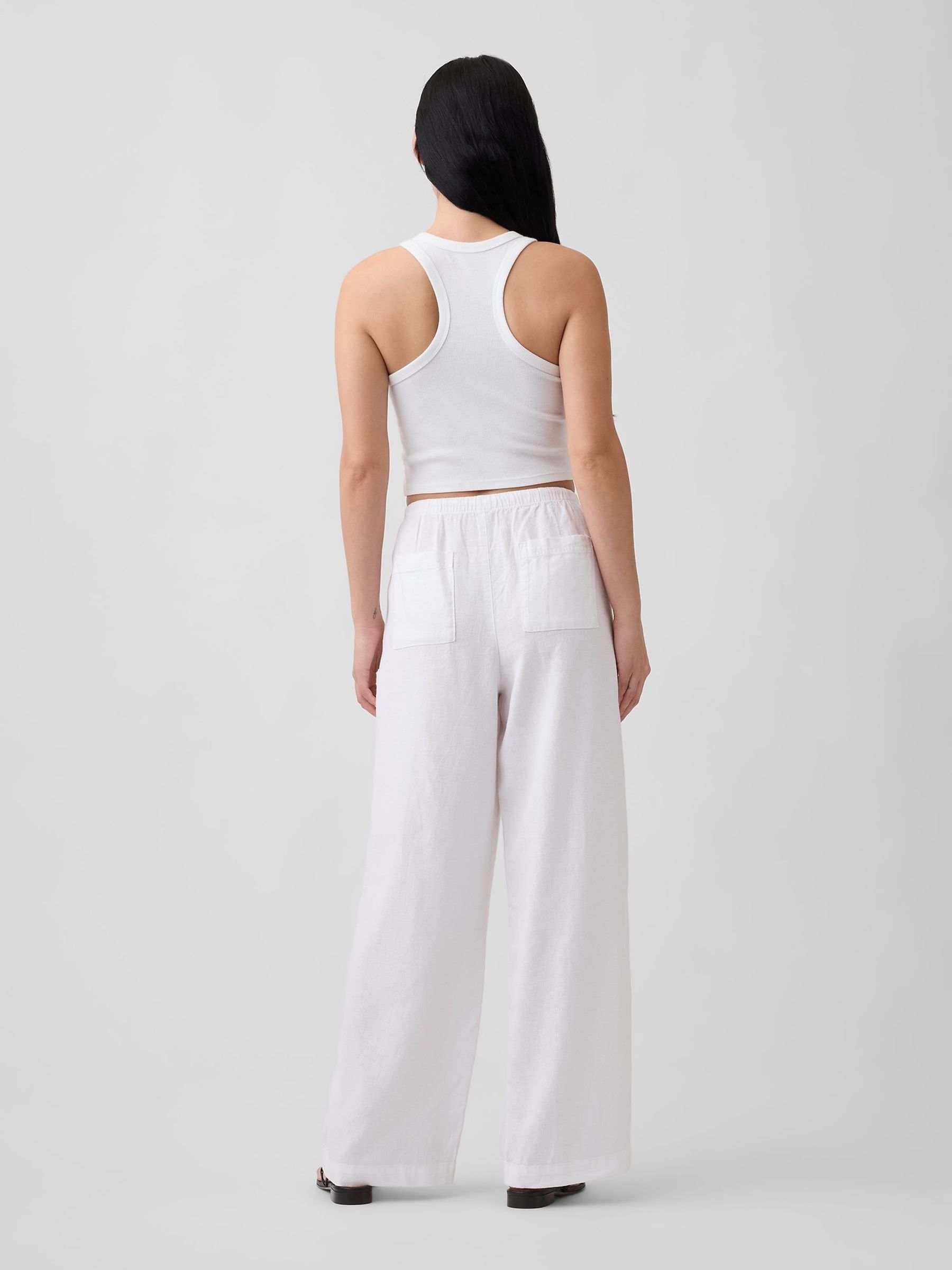 White Relaxed Linen-Blend Wide-Leg Trousers - Image 4 of 6