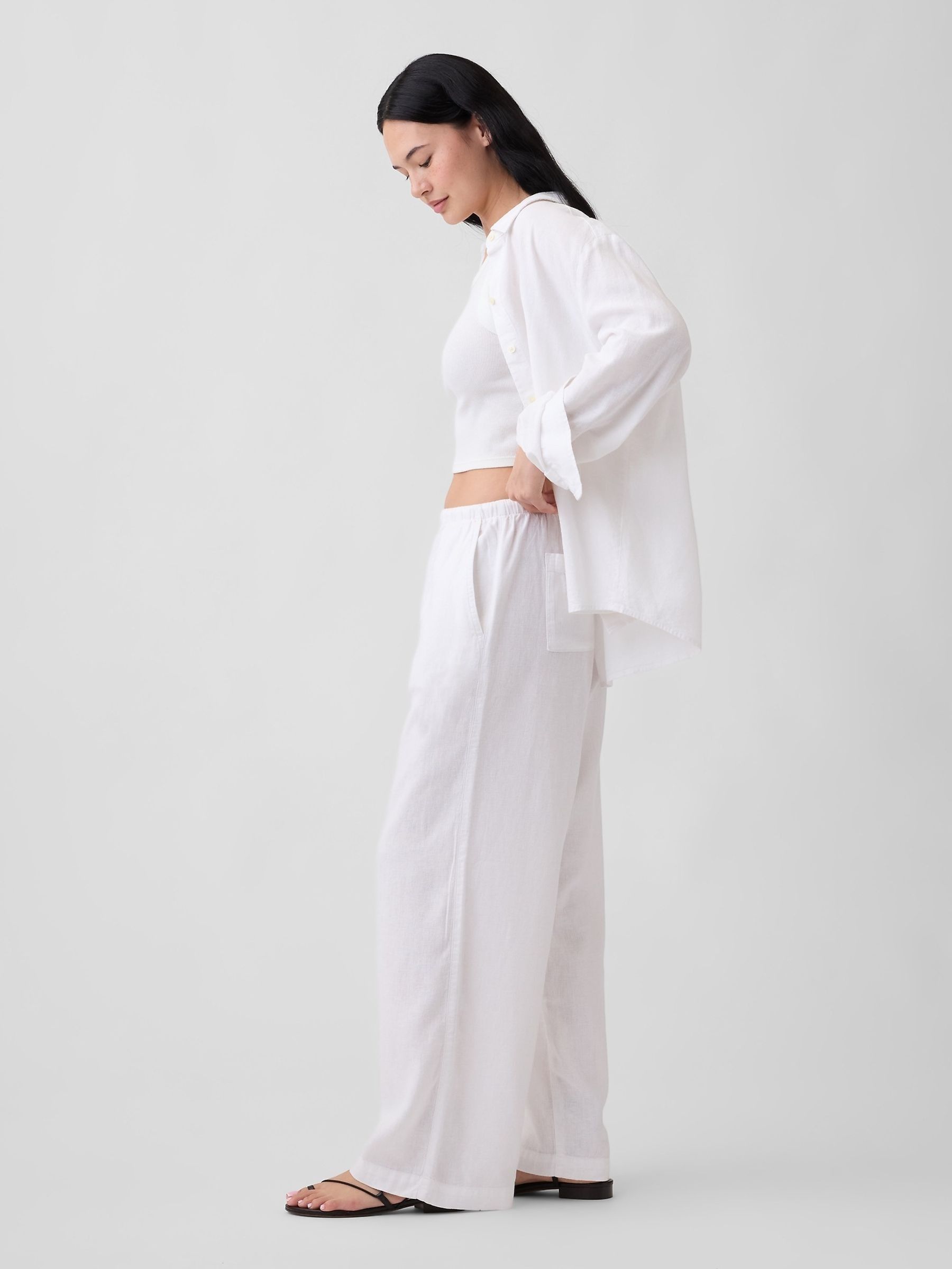 White Relaxed Linen-Blend Wide-Leg Trousers - Image 6 of 6 White Relaxed Linen-Blend Wide-Leg Trousers - Image 6 of 6