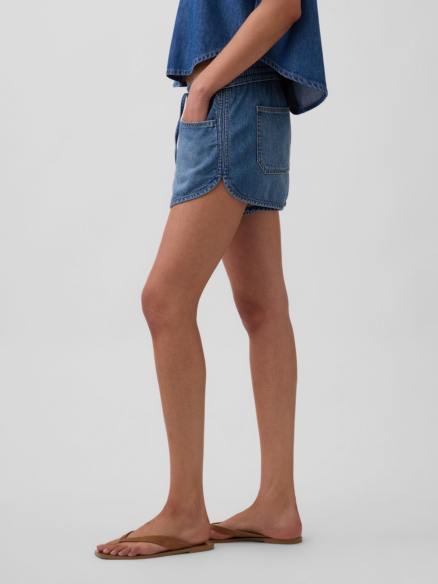 Blue Mid Rise UltraSoft Denim Easy Dolphin Shorts - Image 3 of 4