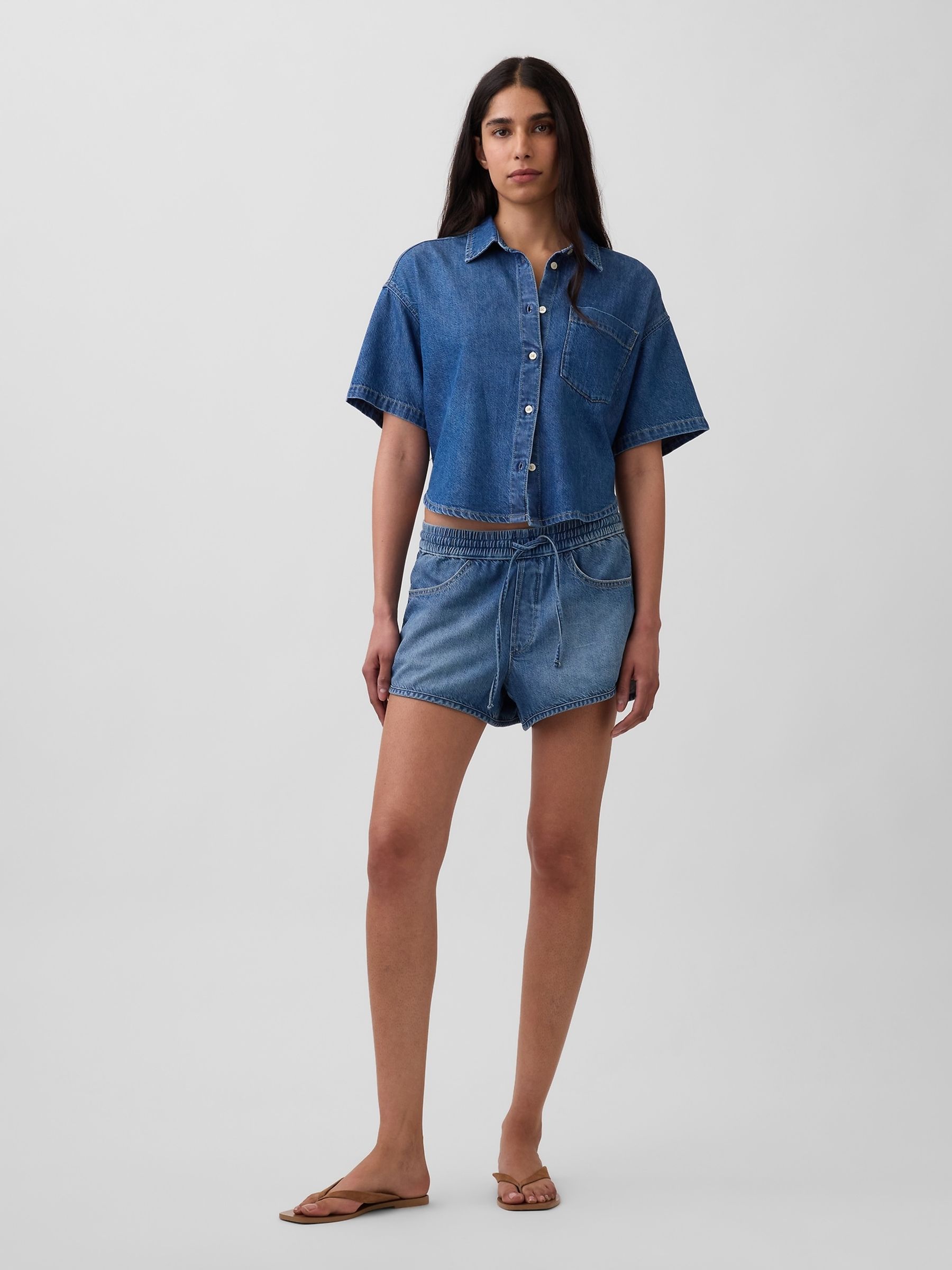 Blue Mid Rise UltraSoft Denim Easy Dolphin Shorts - Image 4 of 4