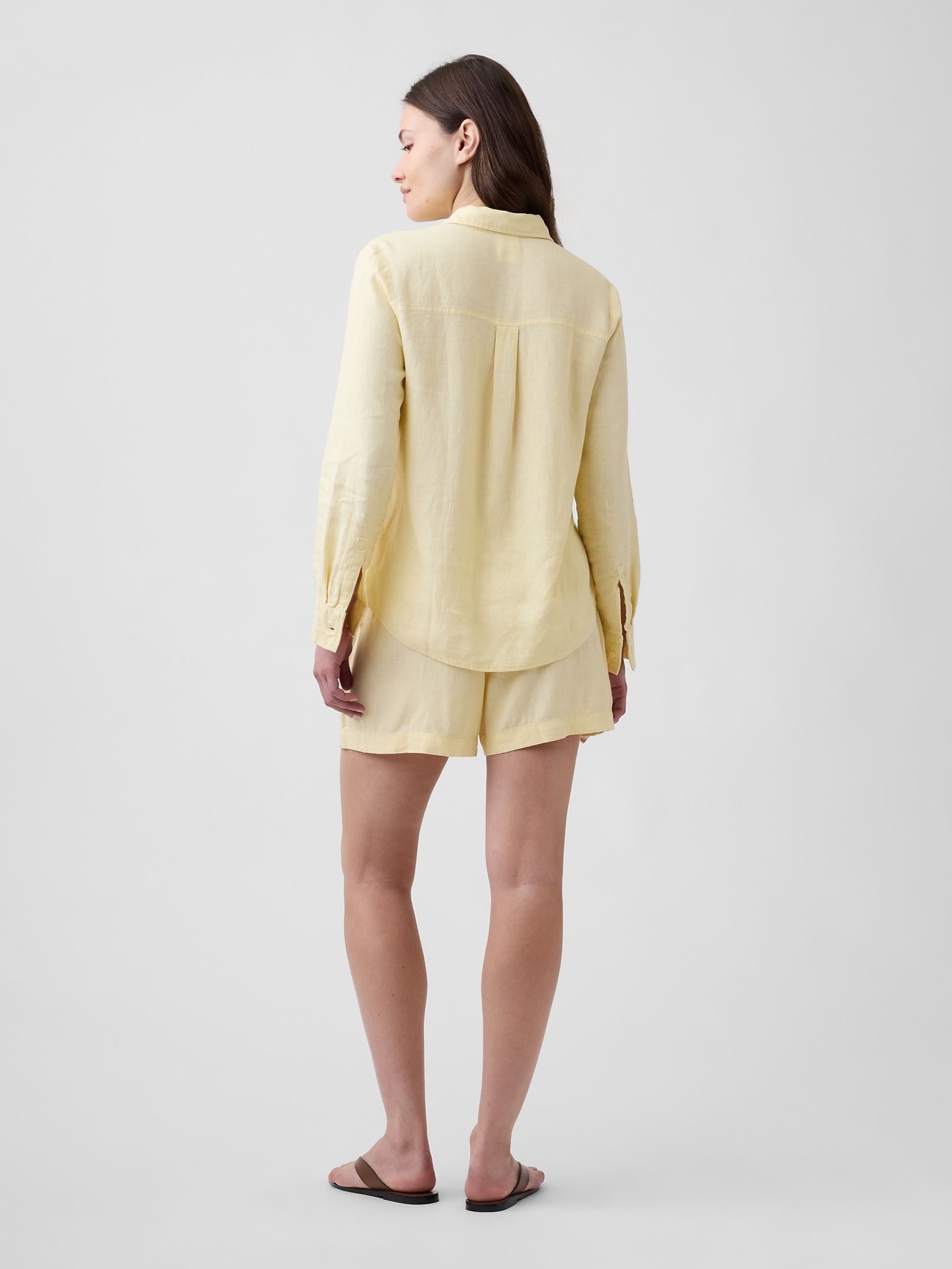 Yellow 4 inch Pull On Linen-Blend Shorts - Image 2 of 6