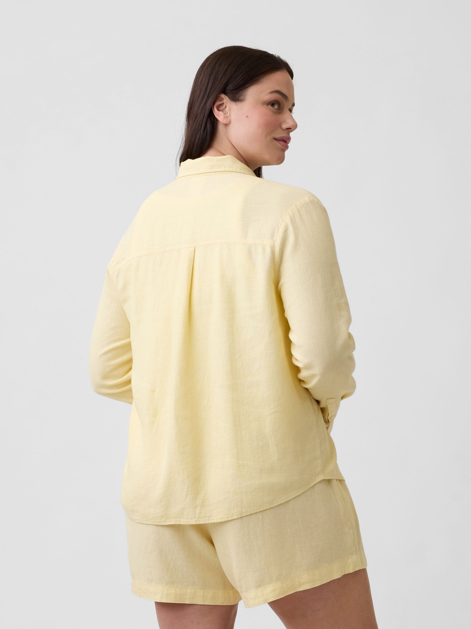 Yellow 4 inch Pull On Linen-Blend Shorts - Image 6 of 6