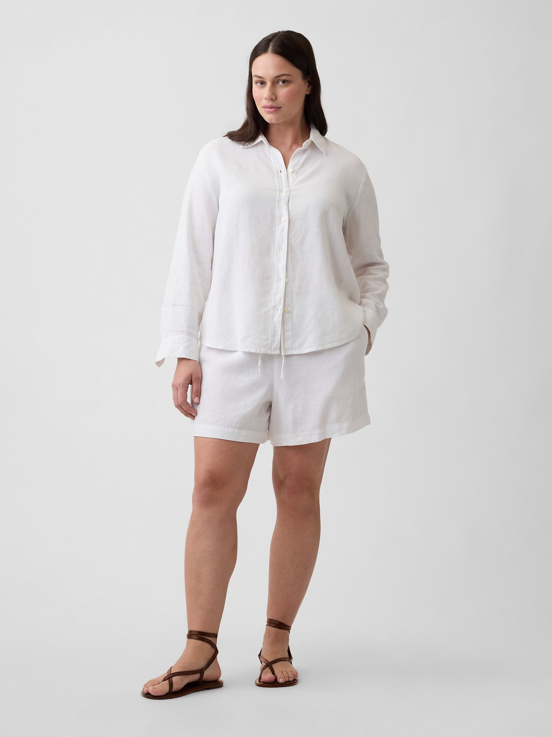 White 4 inch Pull On Linen-Blend Shorts - Image 5 of 6