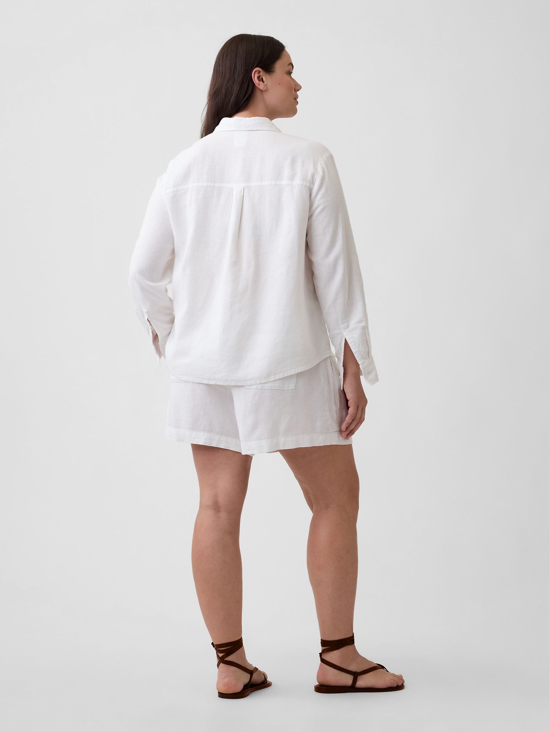 White 4 inch Pull On Linen-Blend Shorts - Image 6 of 6