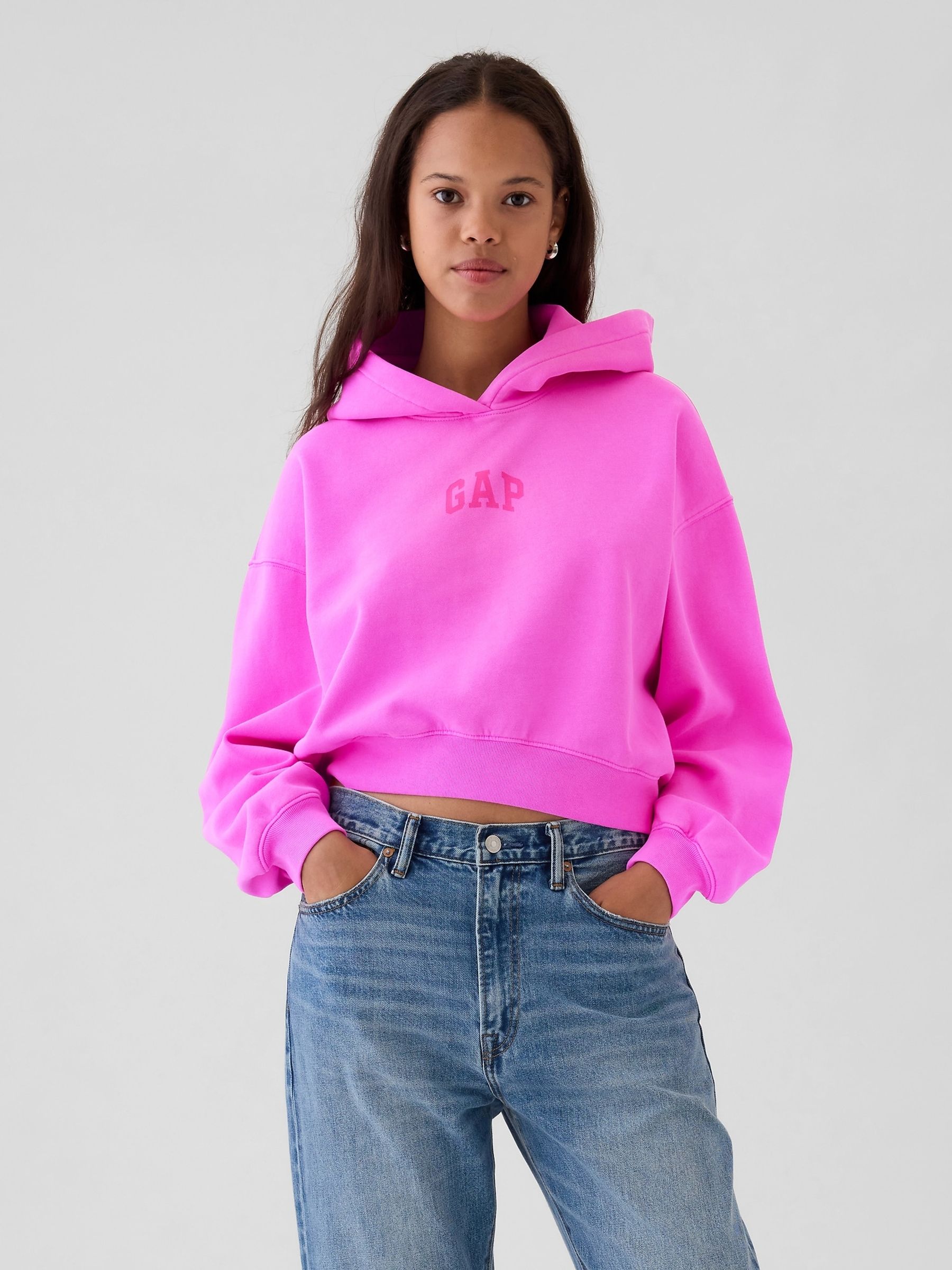 Pink VintageSoft Crop Logo Hoodie - Image 1 of 2