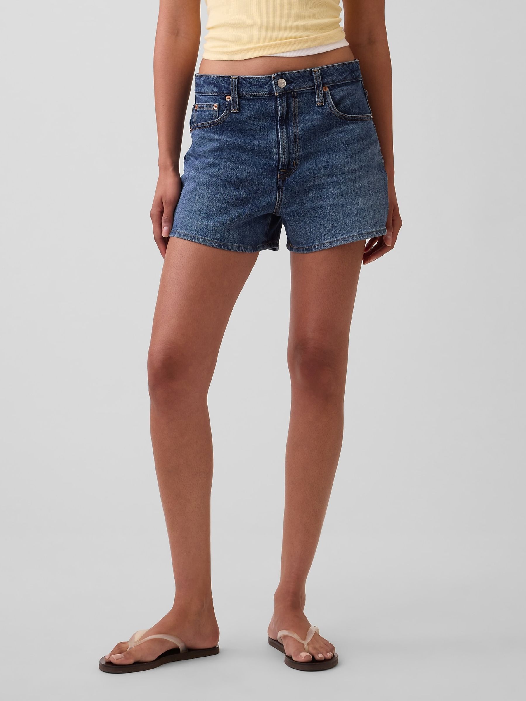 Medium Wash 3.5 inch High Rise Relaxed Straight Denim Shorts - Image 1 of 4