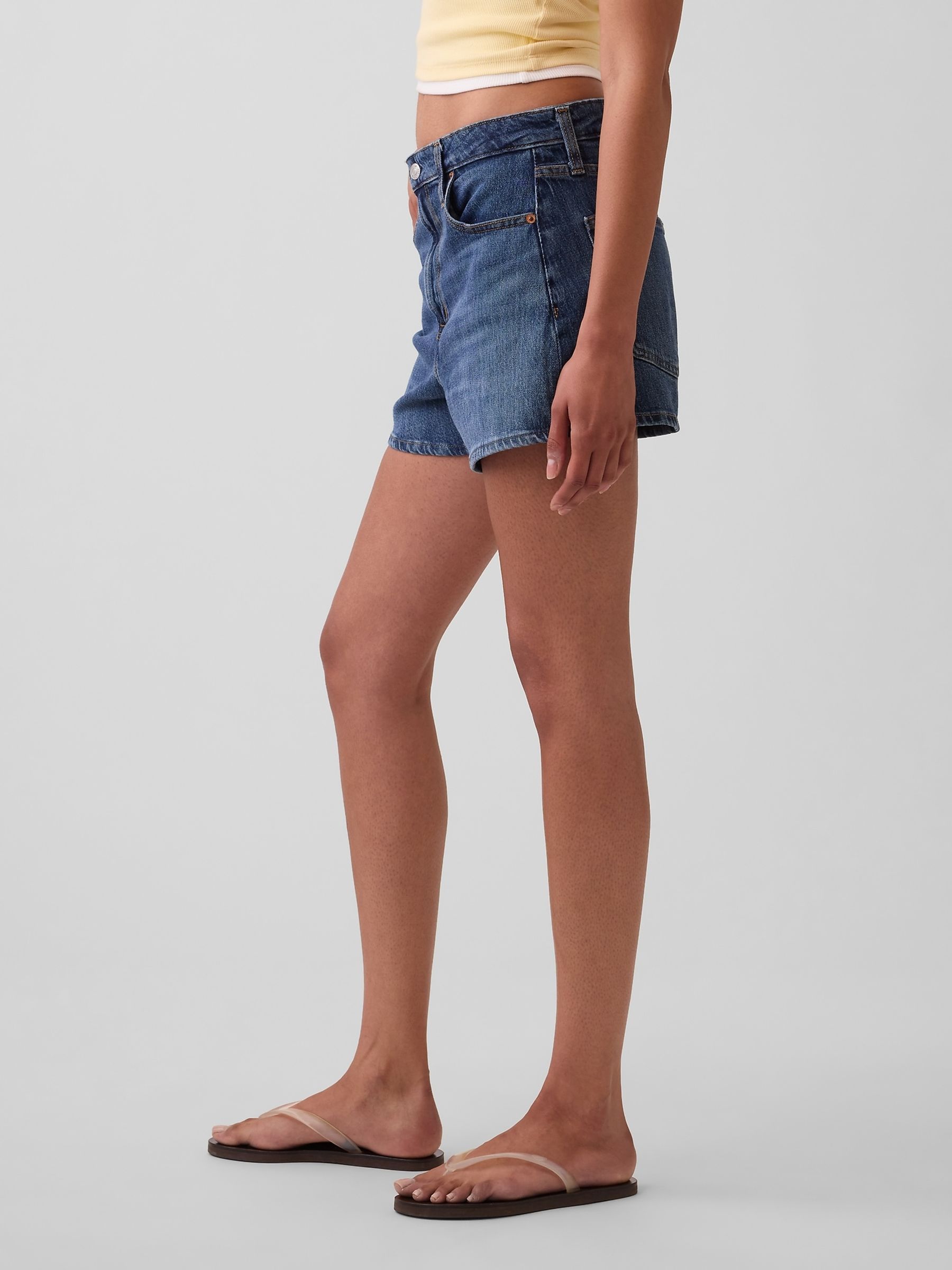 Medium Wash 3.5 inch High Rise Relaxed Straight Denim Shorts - Image 3 of 4