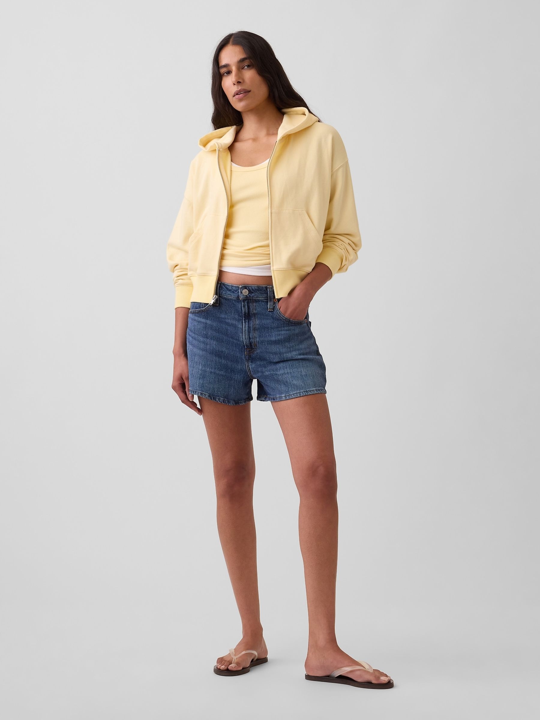 Medium Wash 3.5 inch High Rise Relaxed Straight Denim Shorts - Image 4 of 4