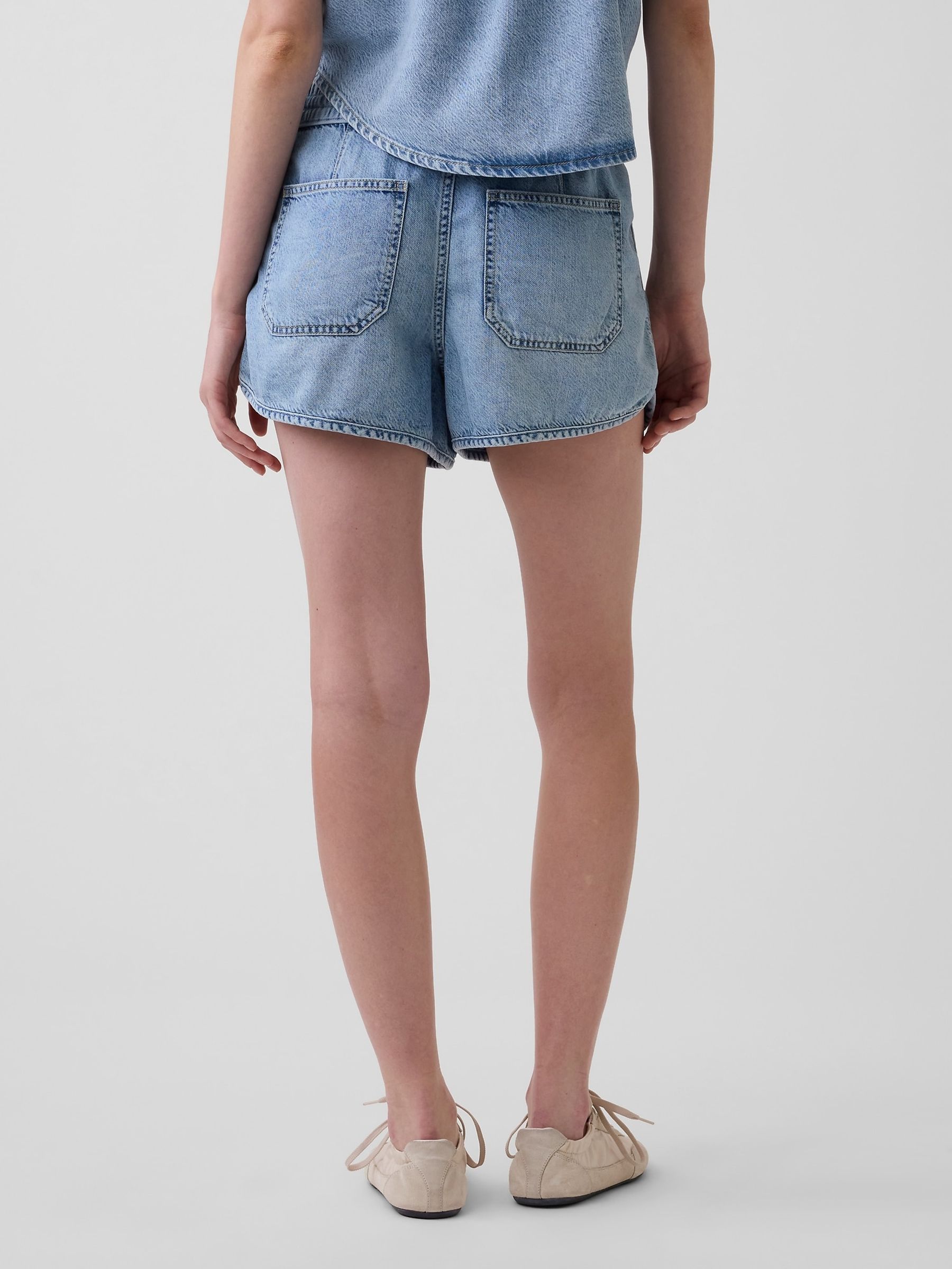 Blue Mid Rise UltraSoft Denim Easy Dolphin Shorts - Image 2 of 4 Blue Mid Rise UltraSoft Denim Easy Dolphin Shorts - Image 2 of 4
