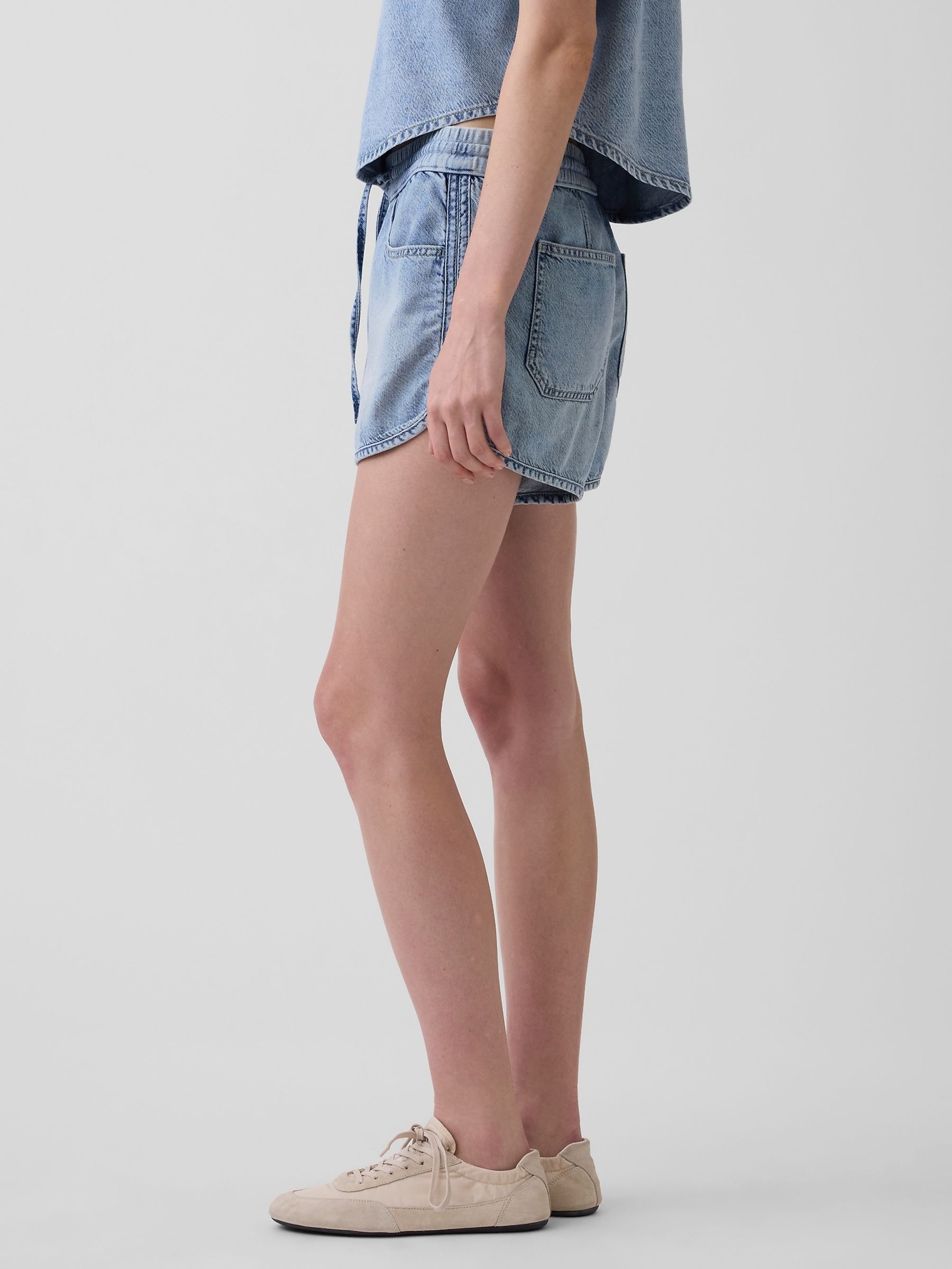 Blue Mid Rise UltraSoft Denim Easy Dolphin Shorts - Image 3 of 4