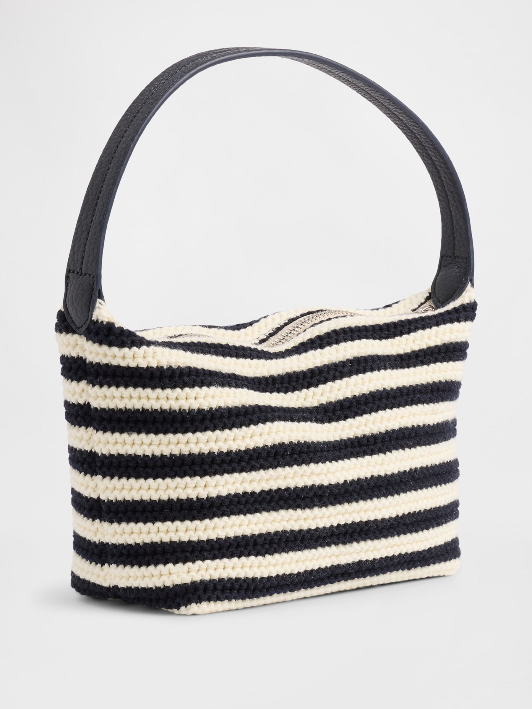 Black Crochet Stripe Mini Bag - Image 2 of 3 Black Crochet Stripe Mini Bag - Image 2 of 3
