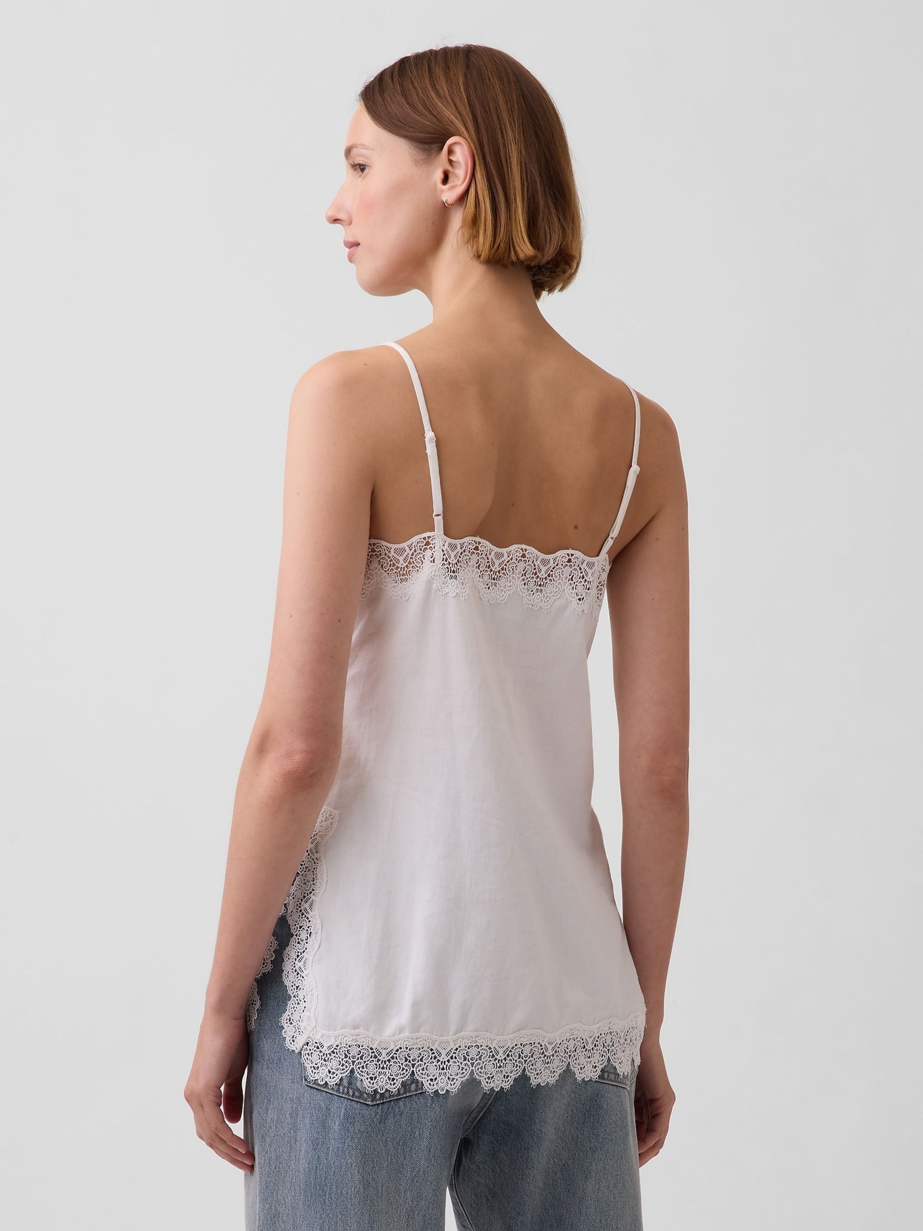 White Linen-Blend Lace-Trim Cami - Image 2 of 4