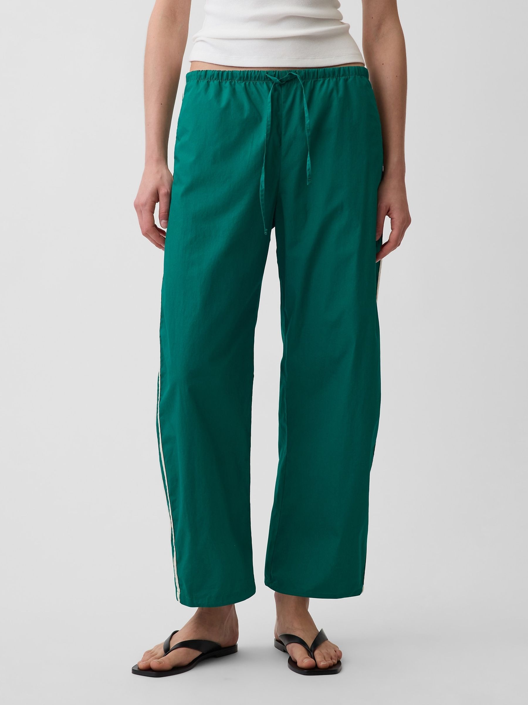 Green Cotton Poplin Relaxed Easy Stripe Trousers - Image 1 of 4