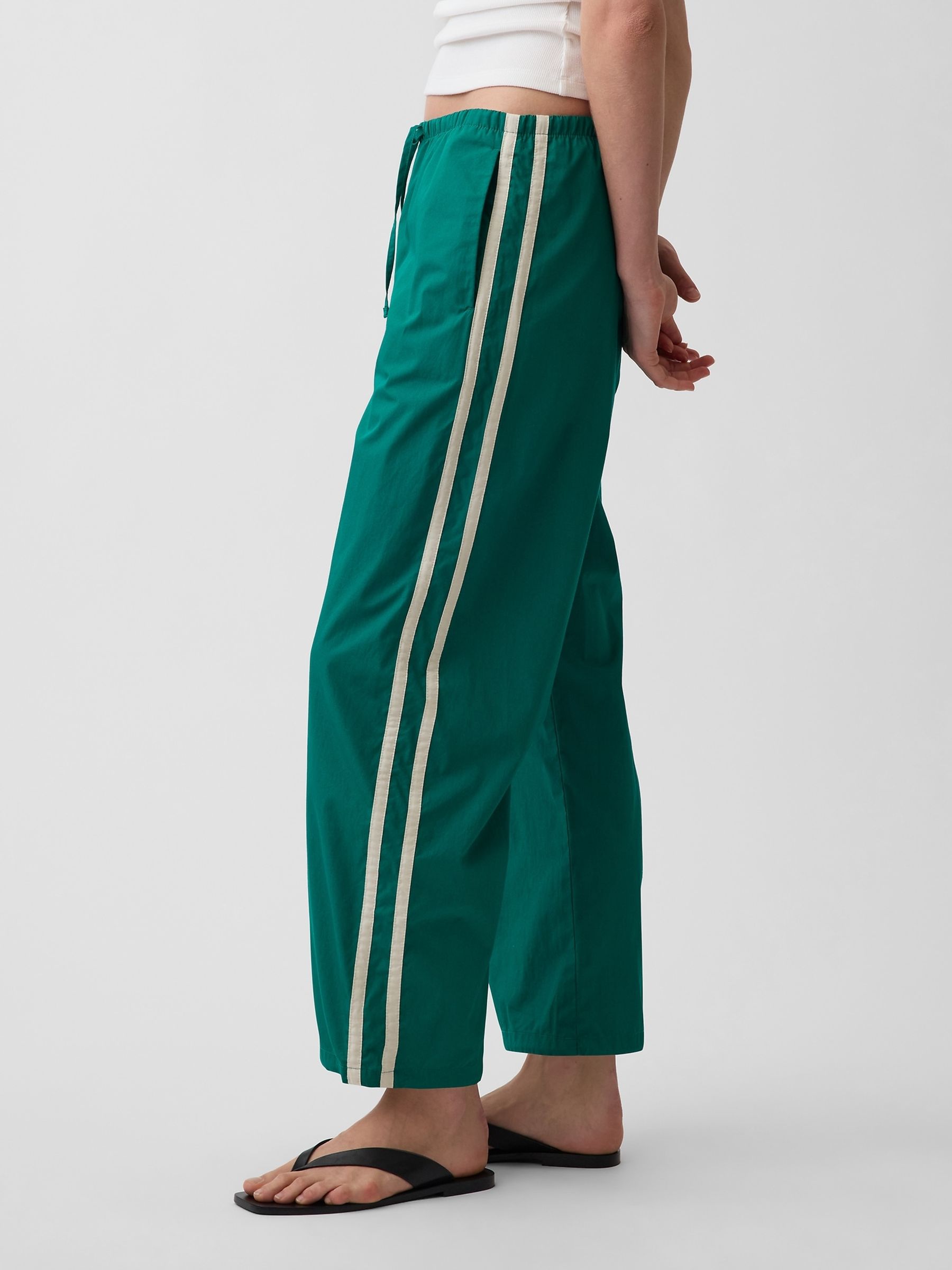 Green Cotton Poplin Relaxed Easy Stripe Trousers - Image 3 of 4