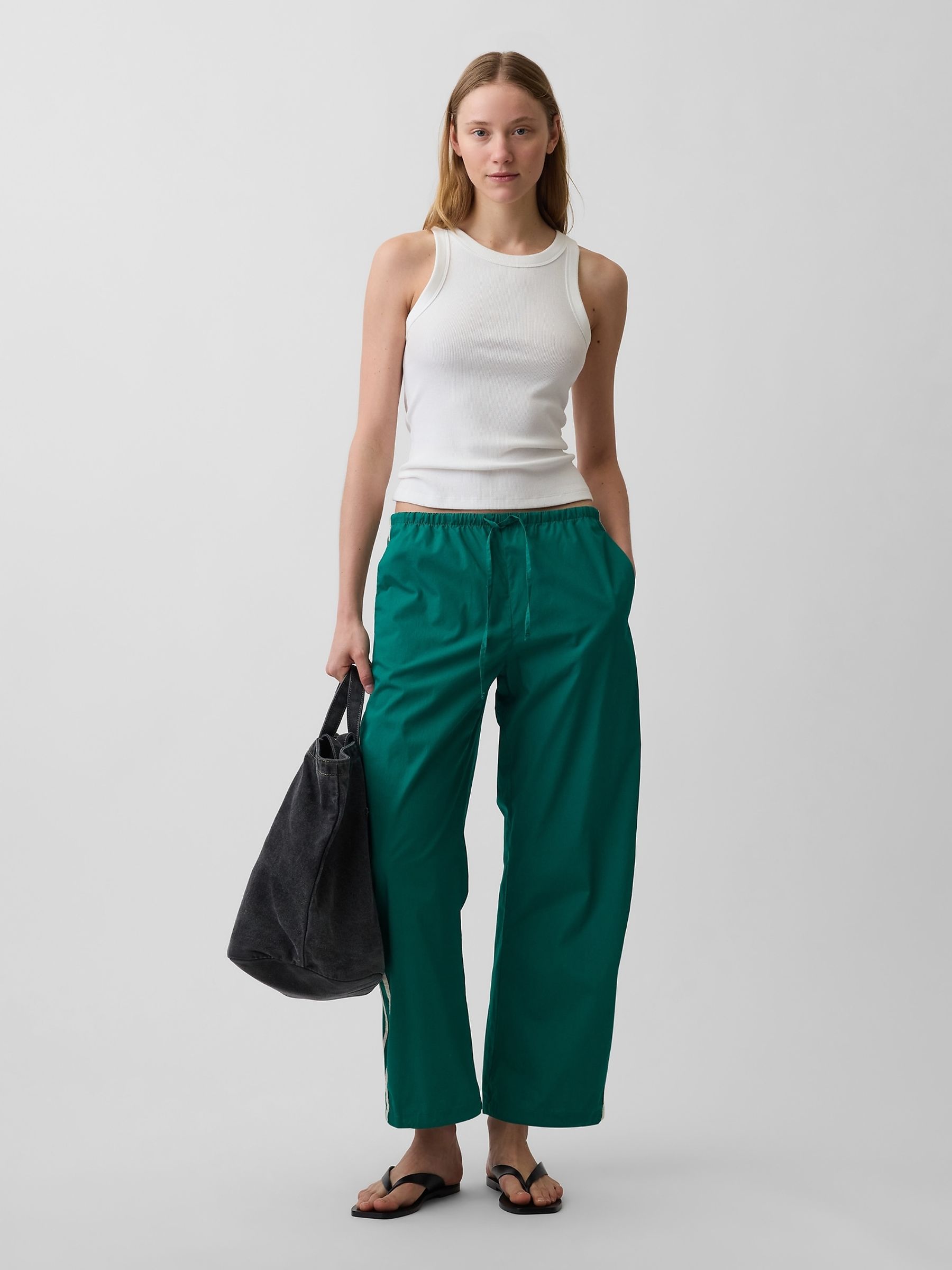Green Cotton Poplin Relaxed Easy Stripe Trousers - Image 4 of 4