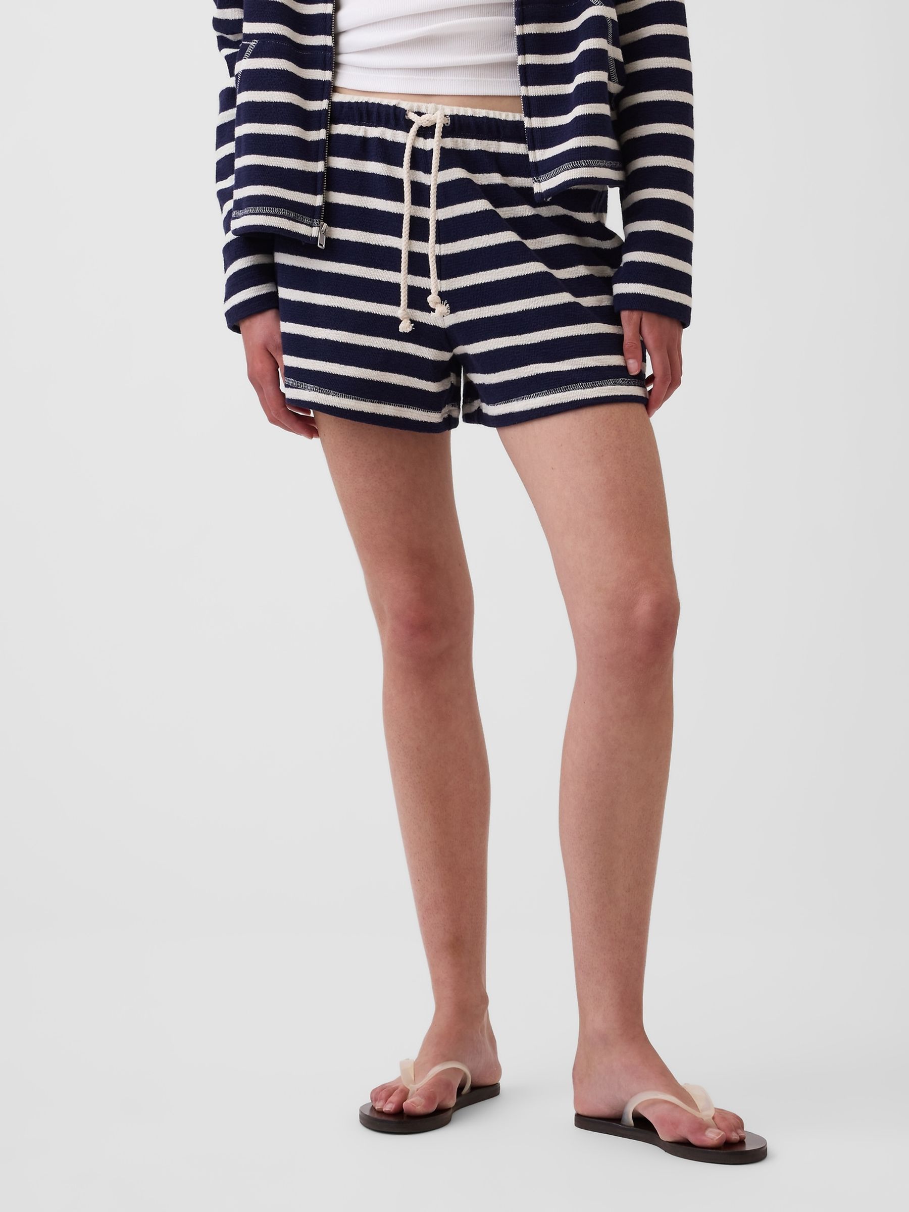 Navy Blue 3.5 inch Towel Terry Relaxed Easy Shorts - Image 1 of 5
