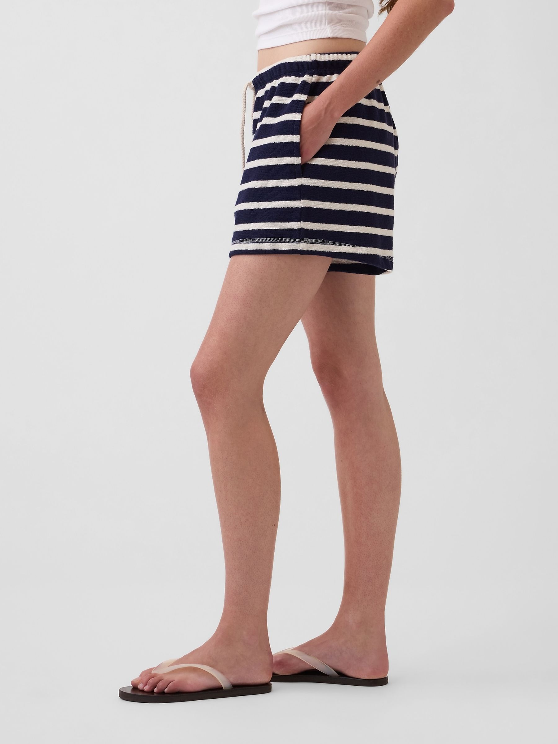 Navy Blue 3.5 inch Towel Terry Relaxed Easy Shorts - Image 3 of 5