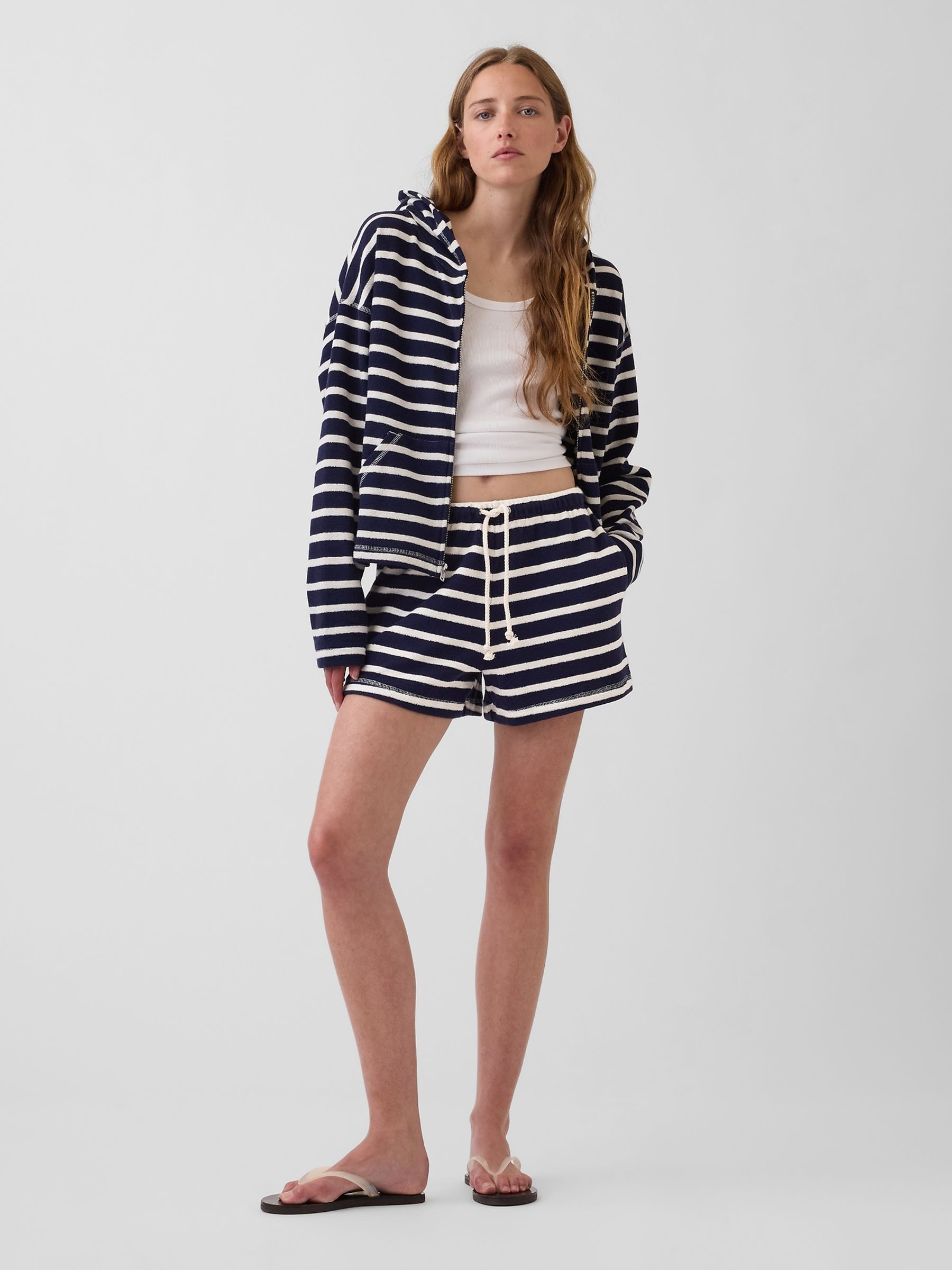 Navy Blue 3.5 inch Towel Terry Relaxed Easy Shorts - Image 4 of 5