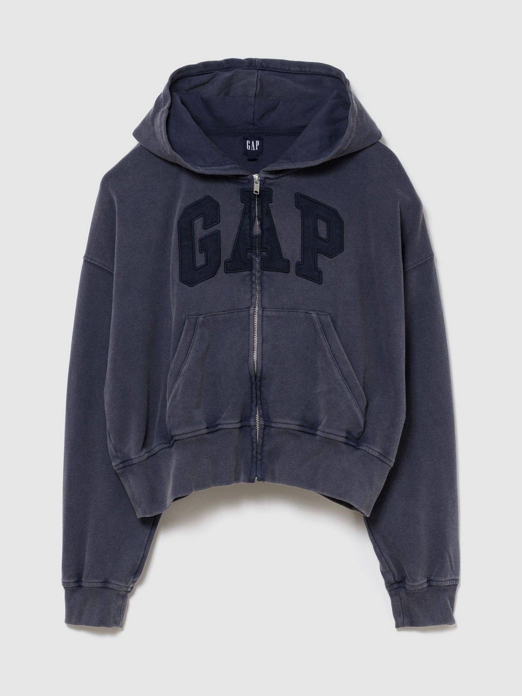 Navy French Terry Oversized Logo Zip Hoodie - Image 1 of 2