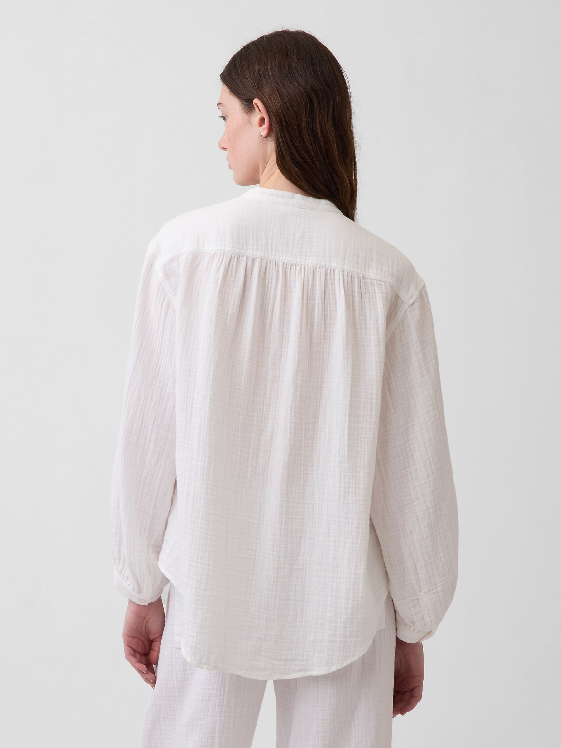White Gauze Oversized Collarless Shirt - Image 2 of 4
