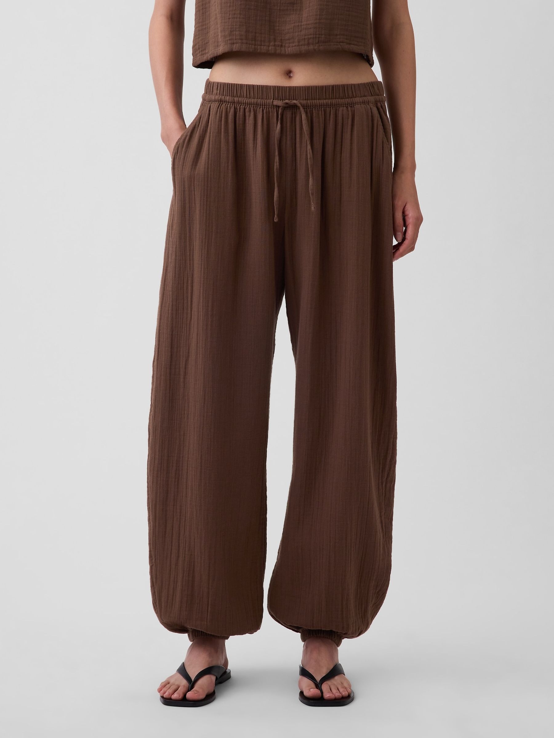 Brown Gauze Easy Cuffed Trousers - Image 1 of 6