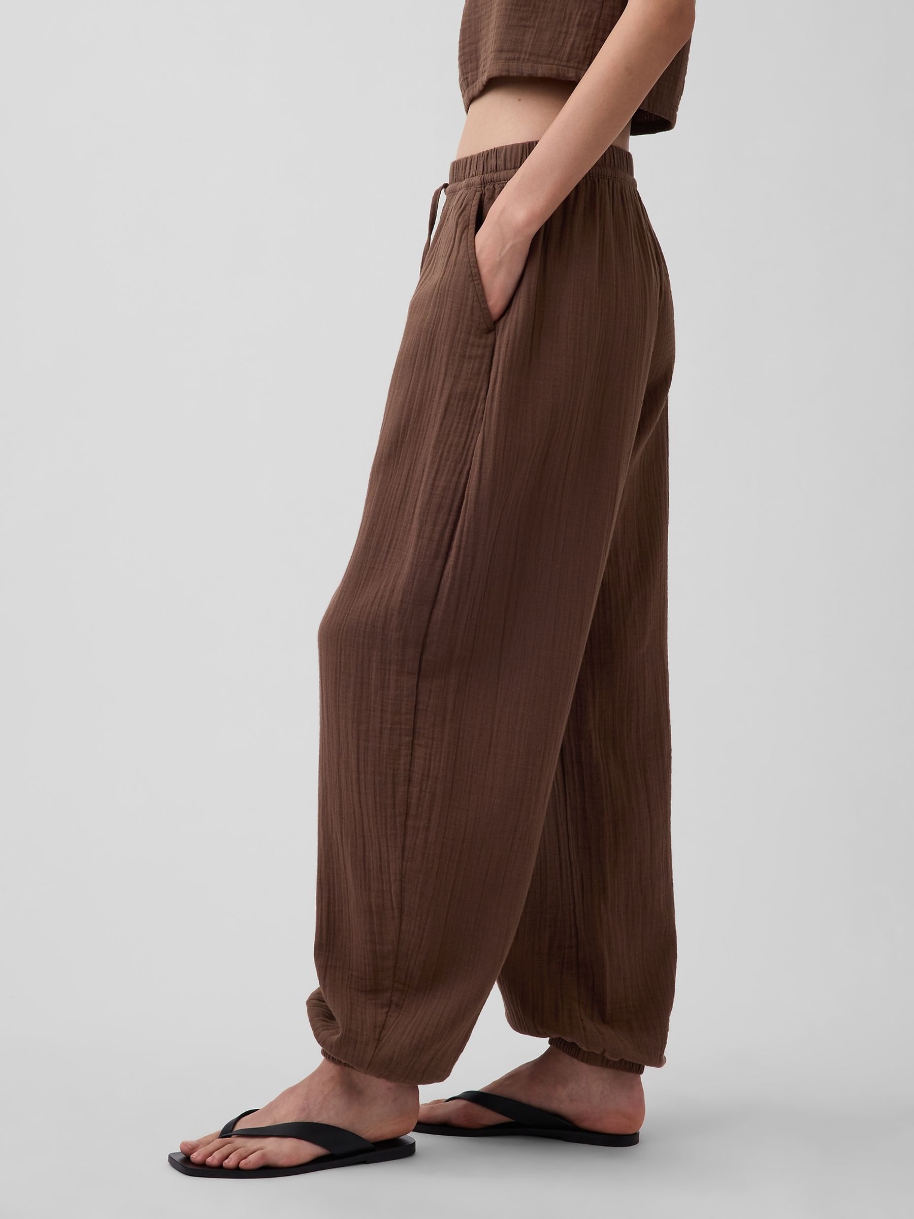Brown Gauze Easy Cuffed Trousers - Image 3 of 6