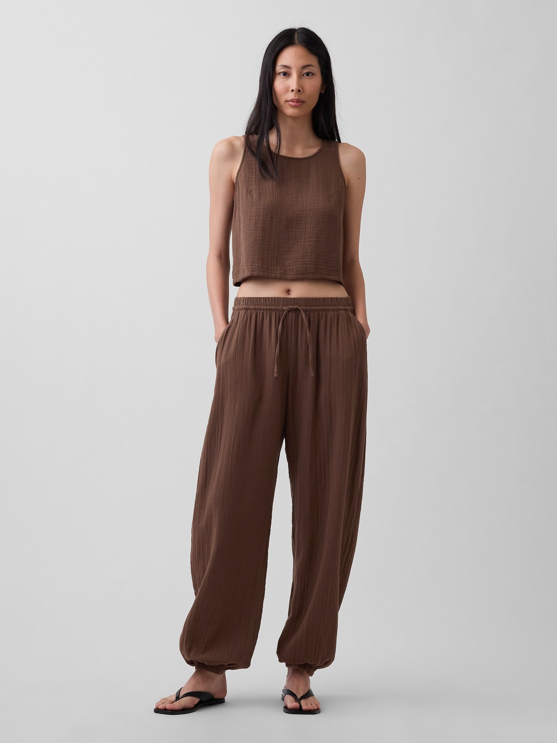Brown Gauze Easy Cuffed Trousers - Image 4 of 6
