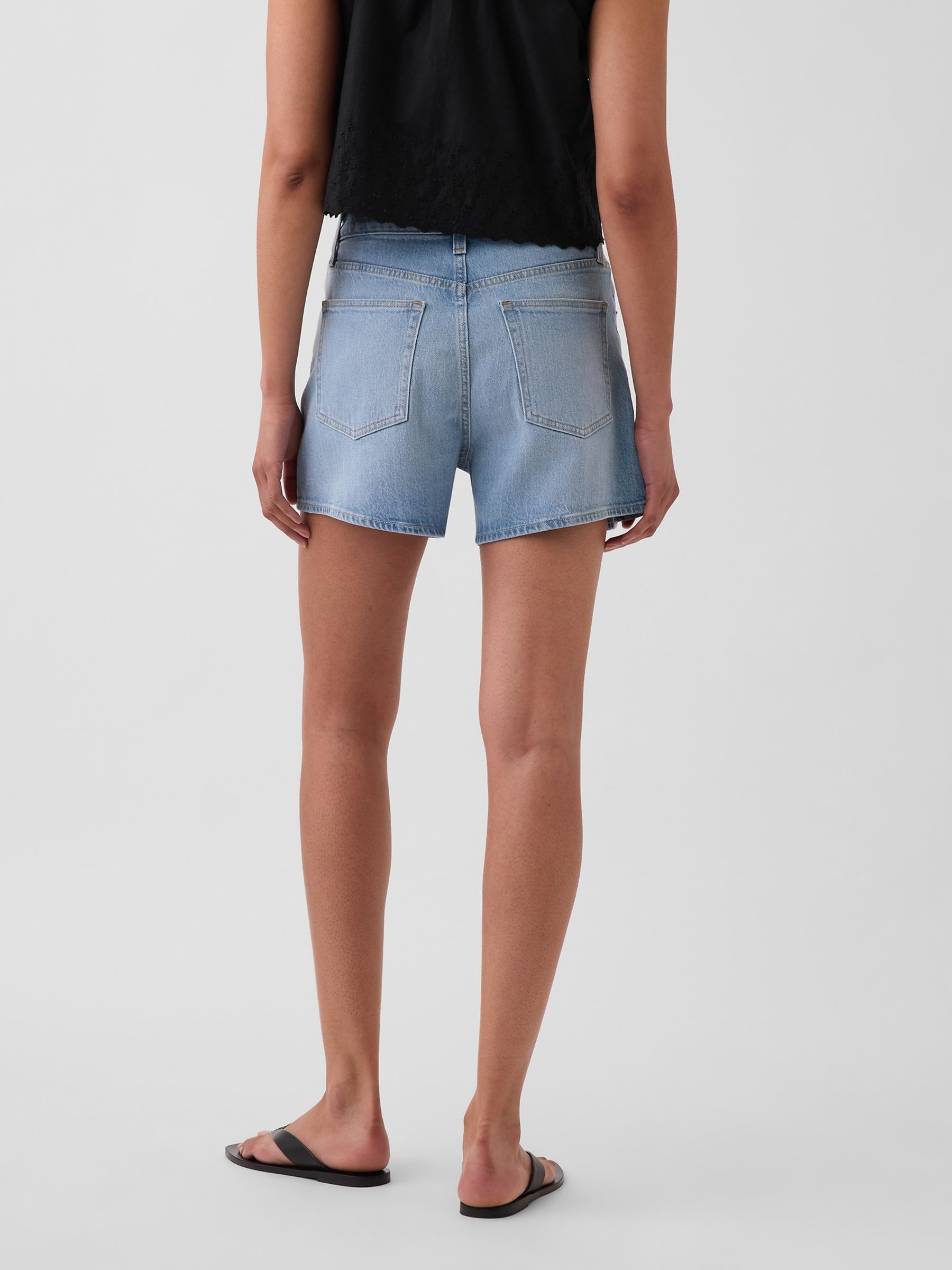 Light Wash 3.5 inch High Waisted Relaxed Straight Denim Shorts - Image 2 of 4