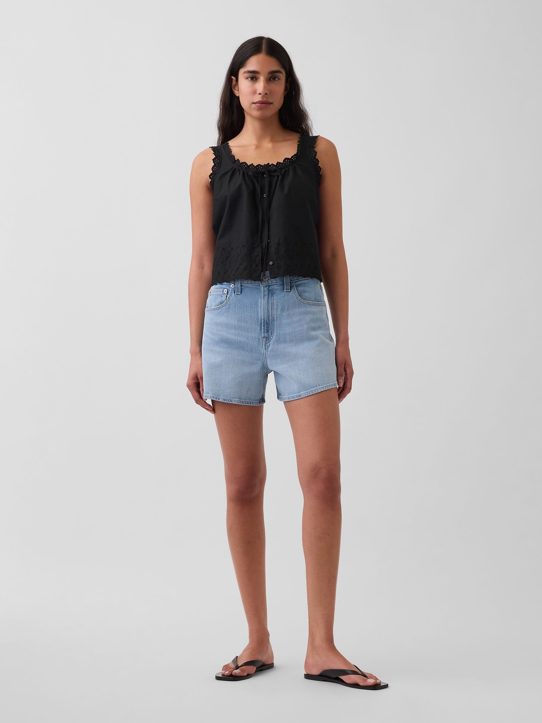 Light Wash 3.5 inch High Waisted Relaxed Straight Denim Shorts - Image 4 of 4 Light Wash 3.5 inch High Waisted Relaxed Straight Denim Shorts - Image 4 of 4