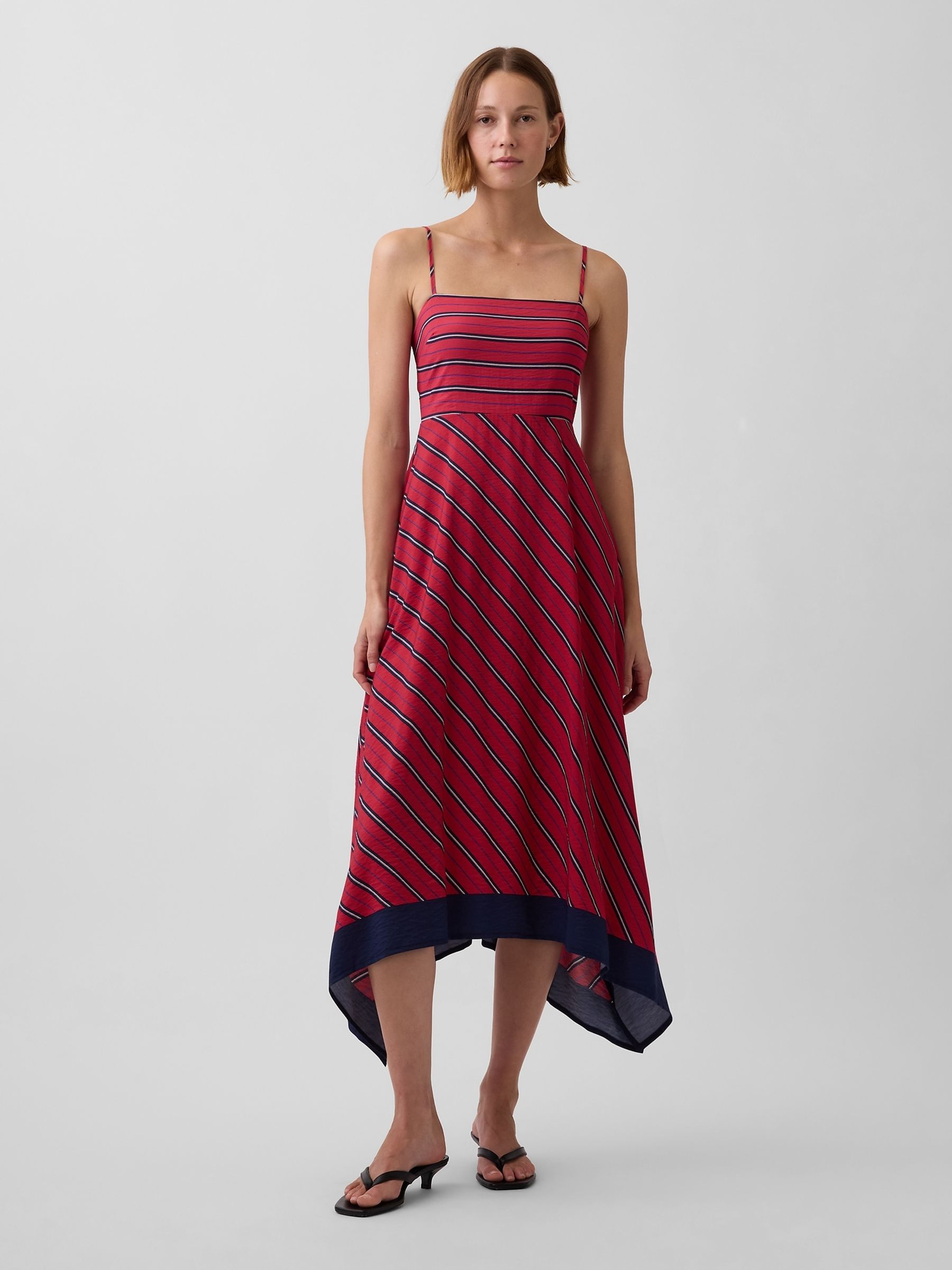 Red Stripe Handkerchief Midi Dress - Image 1 of 4