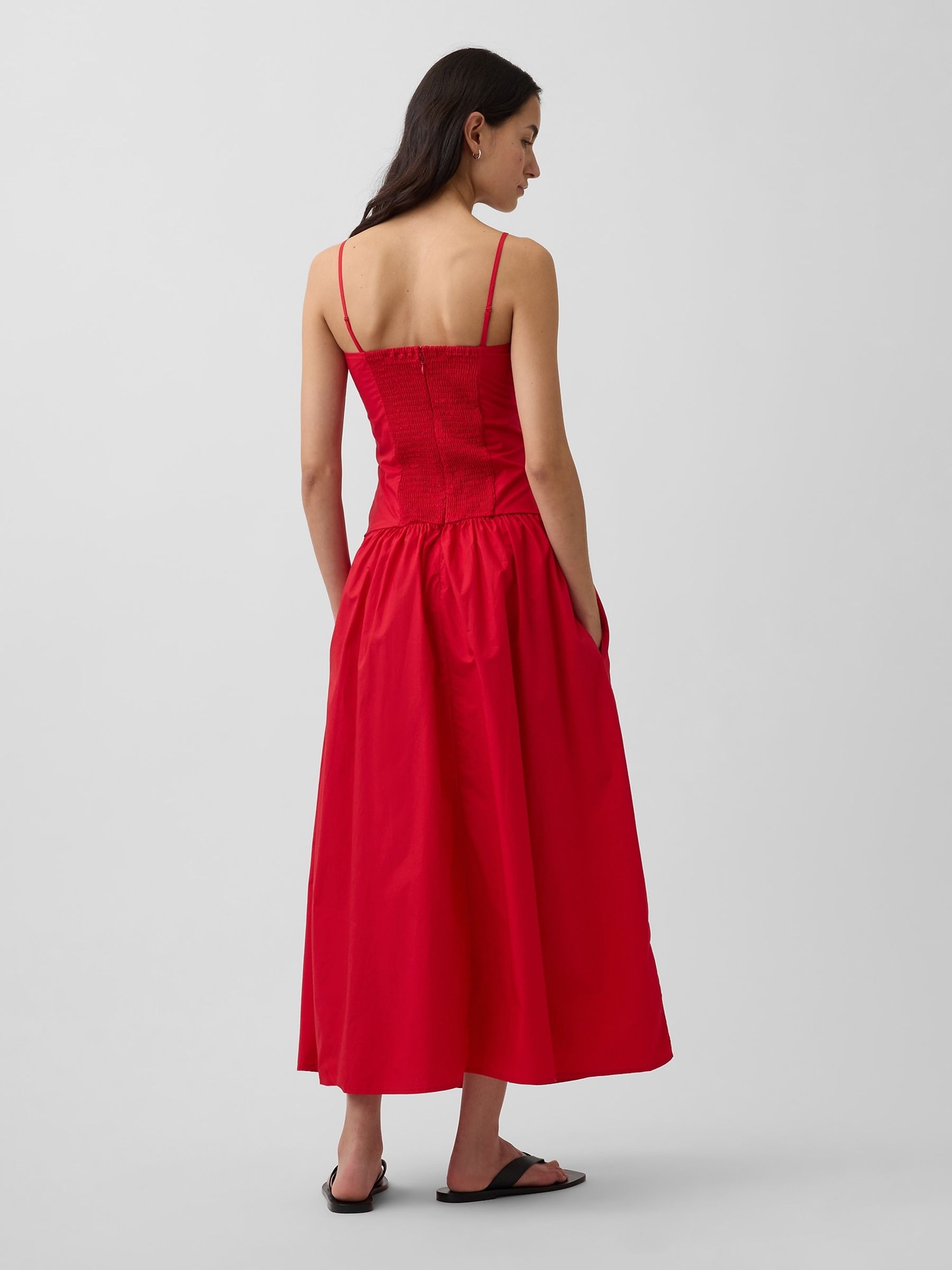 Red Poplin Drop-Waist Maxi Dress - Image 2 of 4