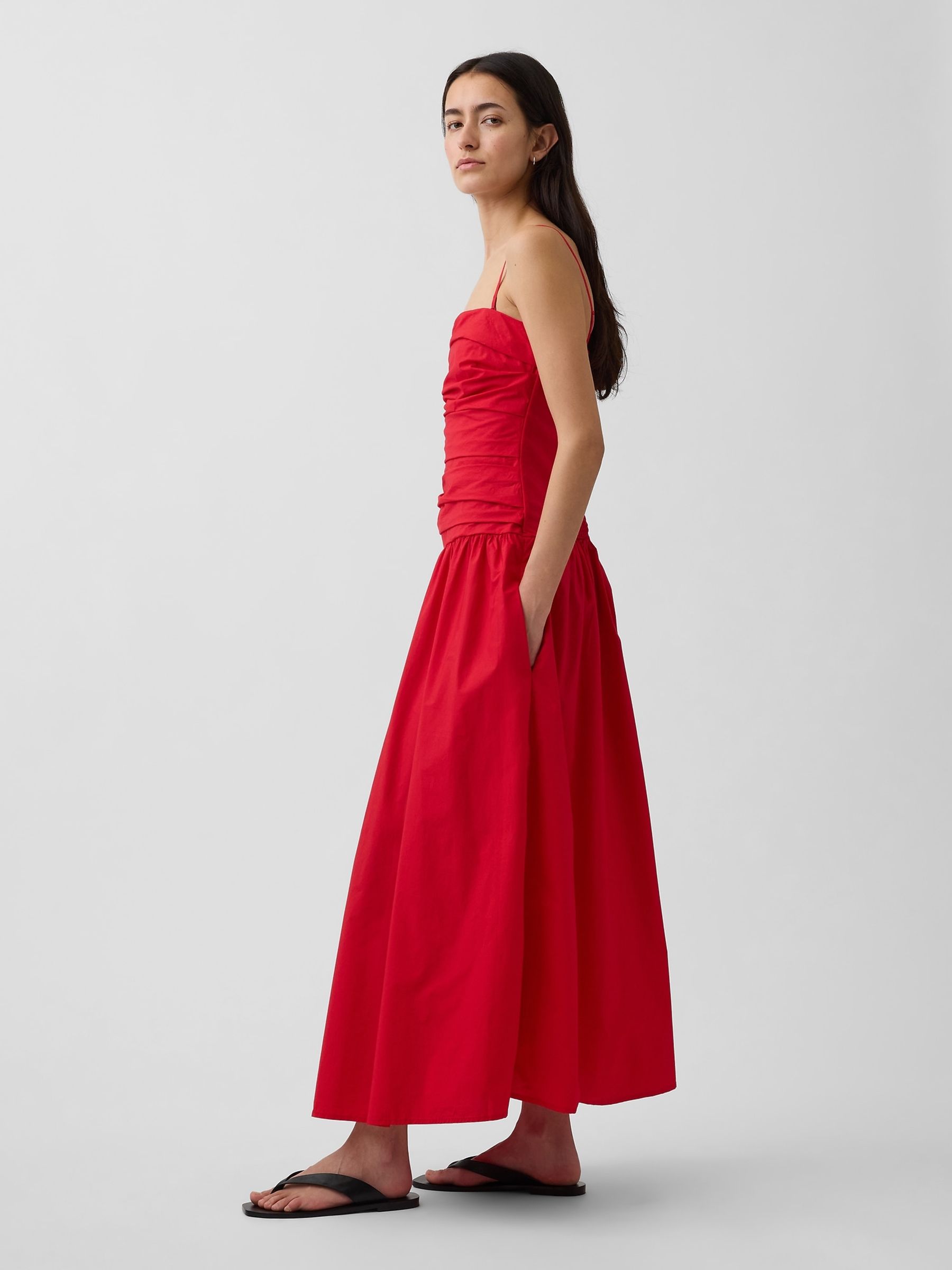 Red Poplin Drop-Waist Maxi Dress - Image 3 of 4