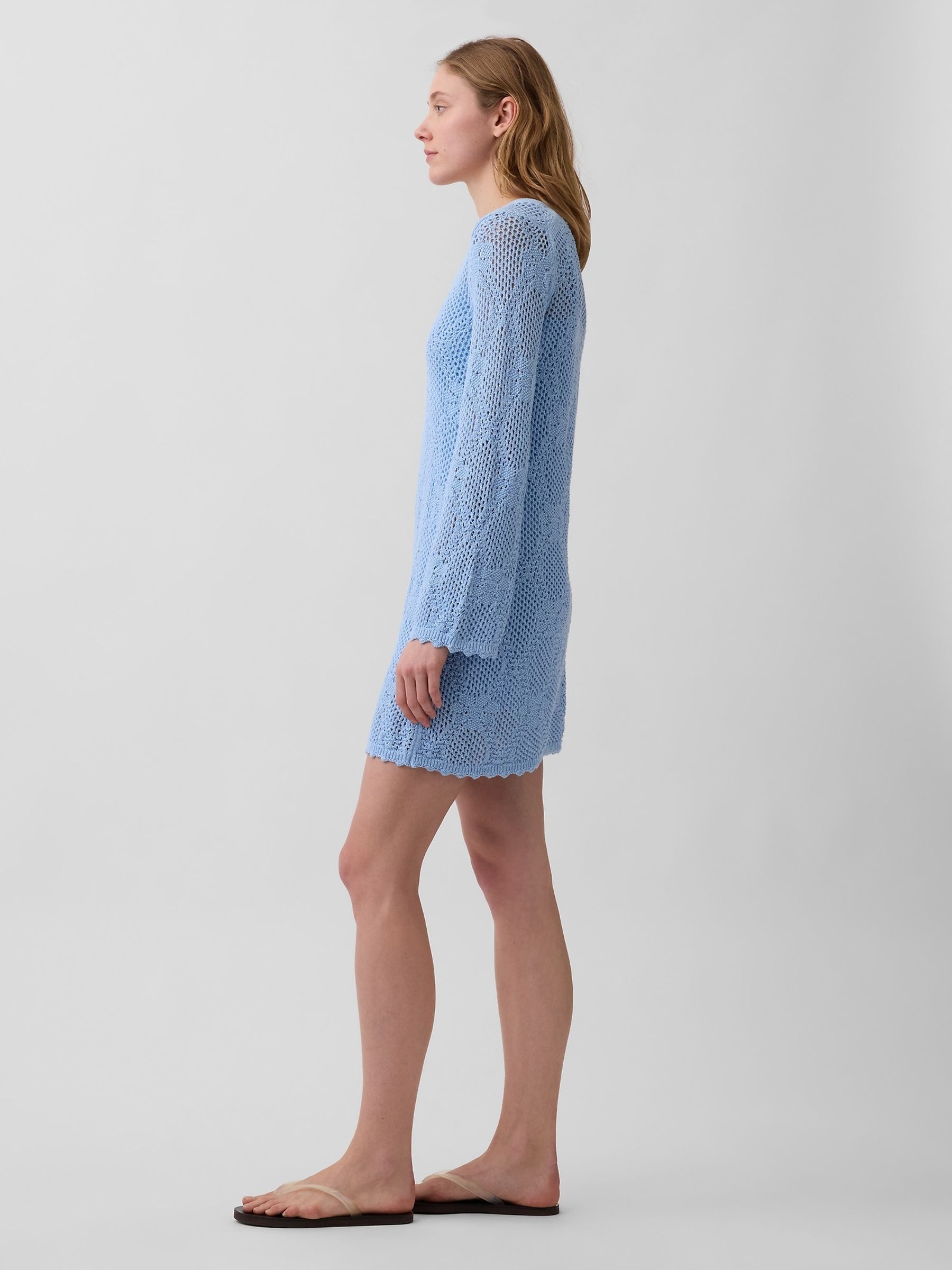 Blue Pointelle Mini Long Seeve Dress - Image 3 of 4