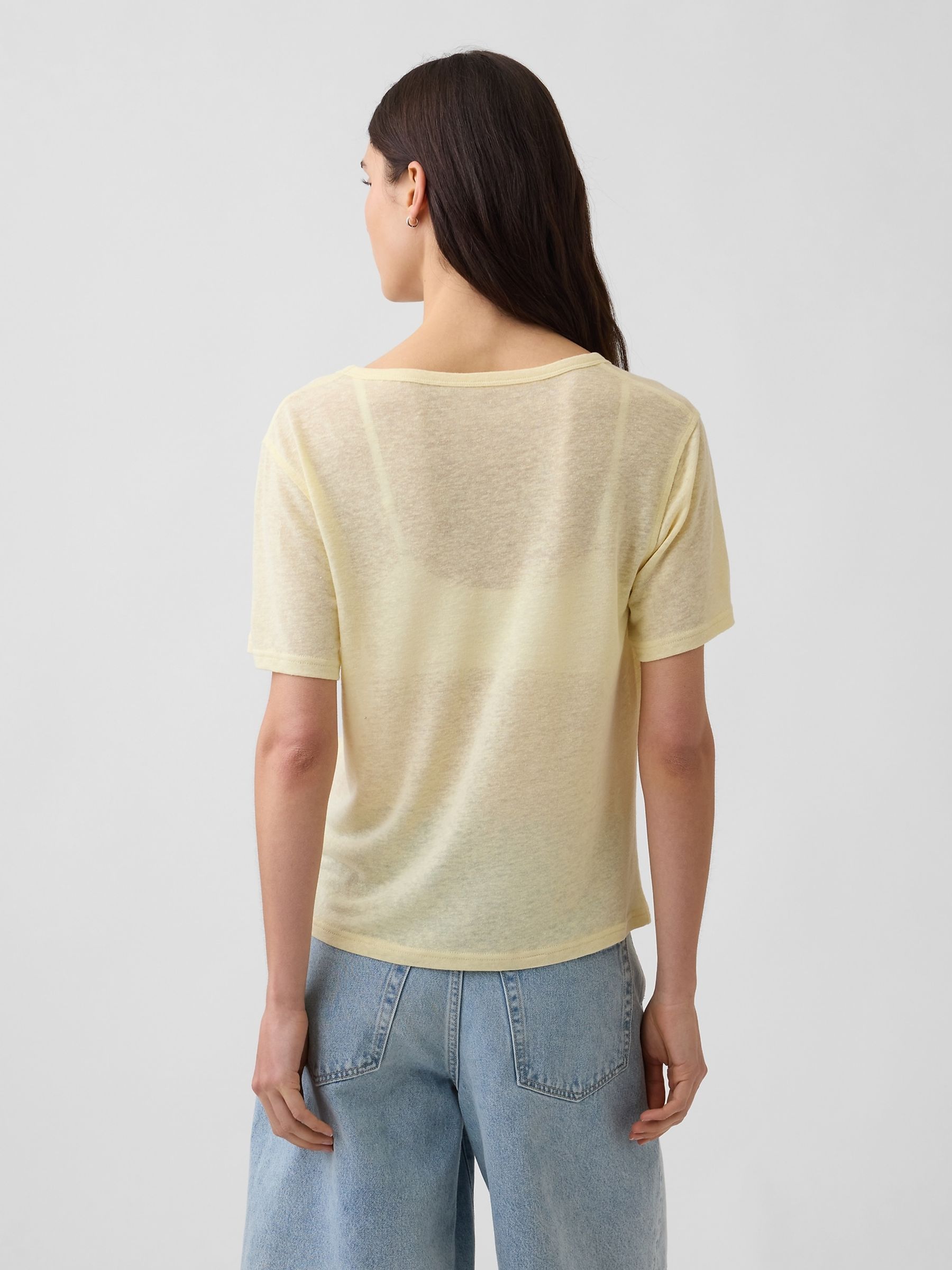 Yellow Linen-Blend Relaxed V-Neck T-Shirt - Image 2 of 4