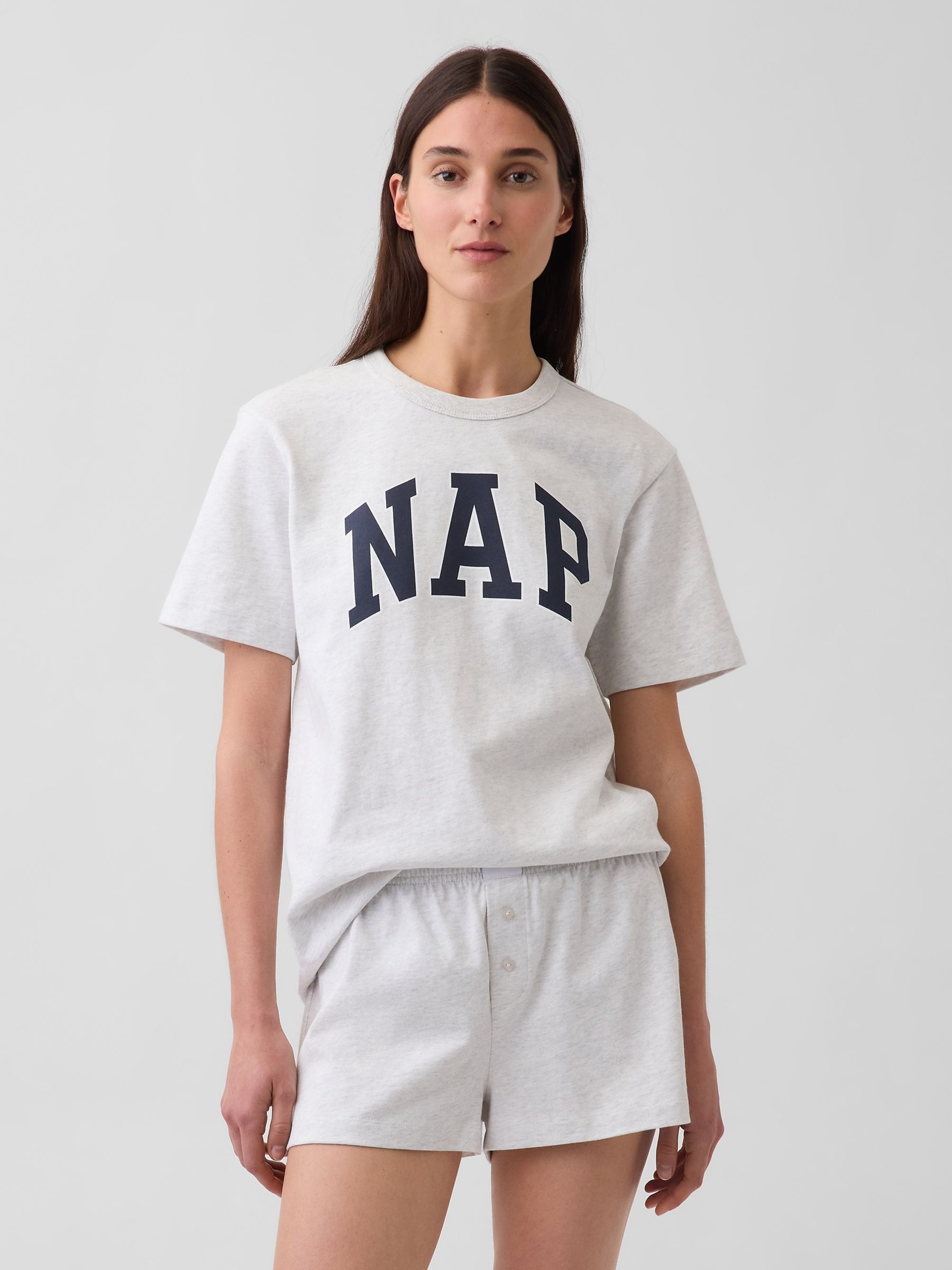 Grey NAP Logo Oversized Pyjama Top - Image 1 of 4 Grey NAP Logo Oversized Pyjama Top - Image 1 of 4
