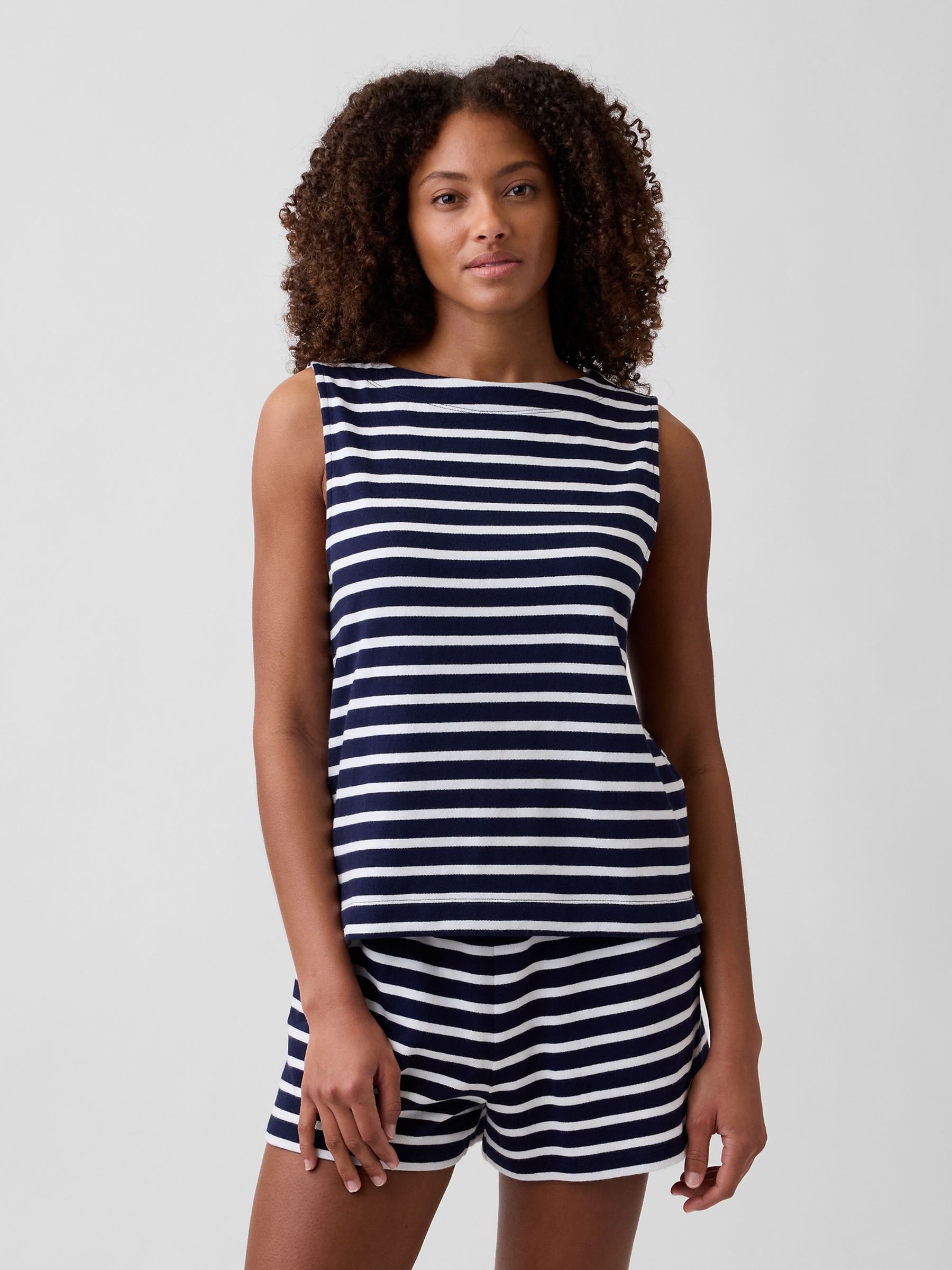 Navy/White Stripe Boatneck Top - Image 1 of 5