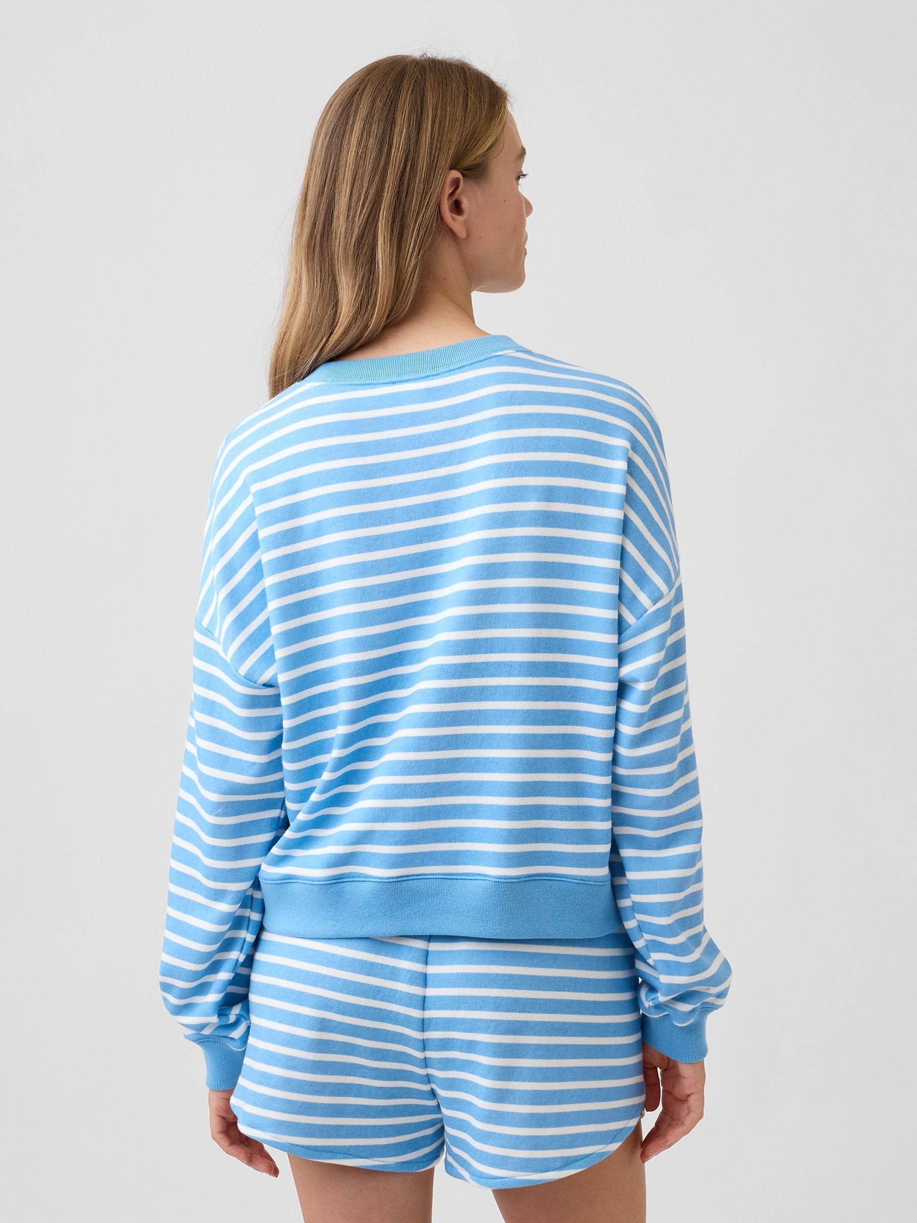 Blue/White Stripe Oversized Wedge French Terry Sweatshirt - Image 2 of 4