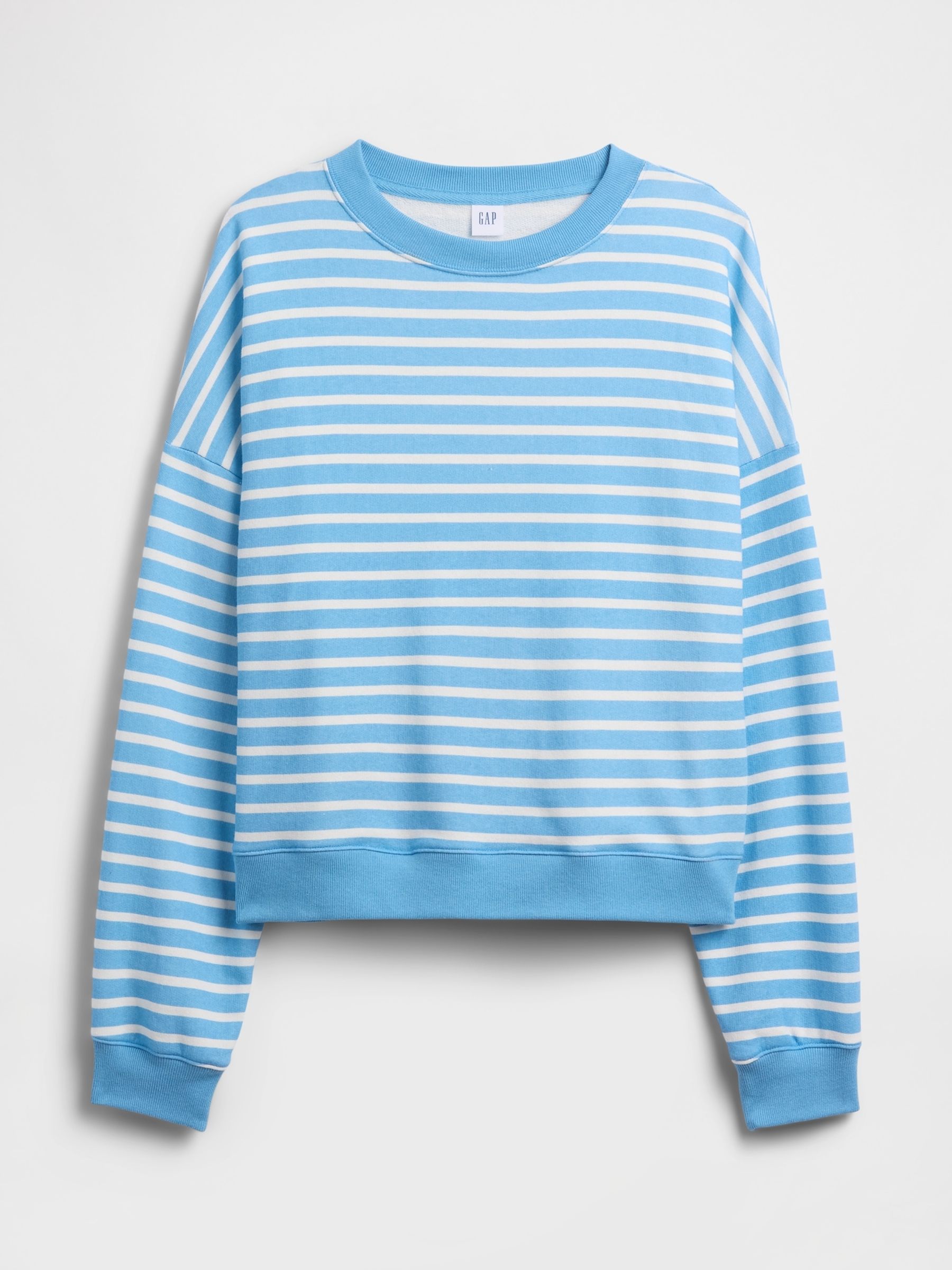 Blue/White Stripe Oversized Wedge French Terry Sweatshirt - Image 4 of 4