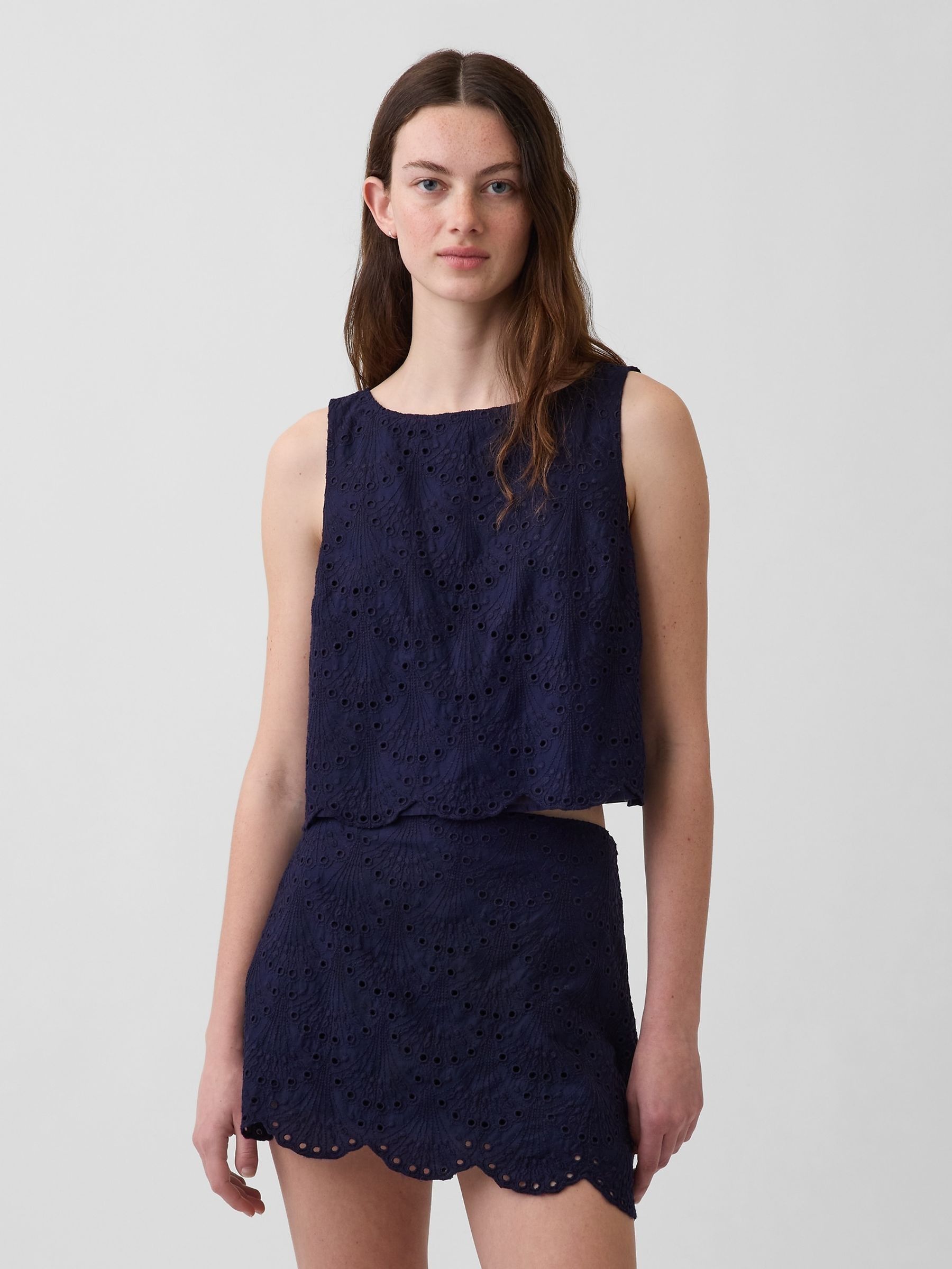 Navy Eyelet Crop Shell Vest - Image 1 of 4