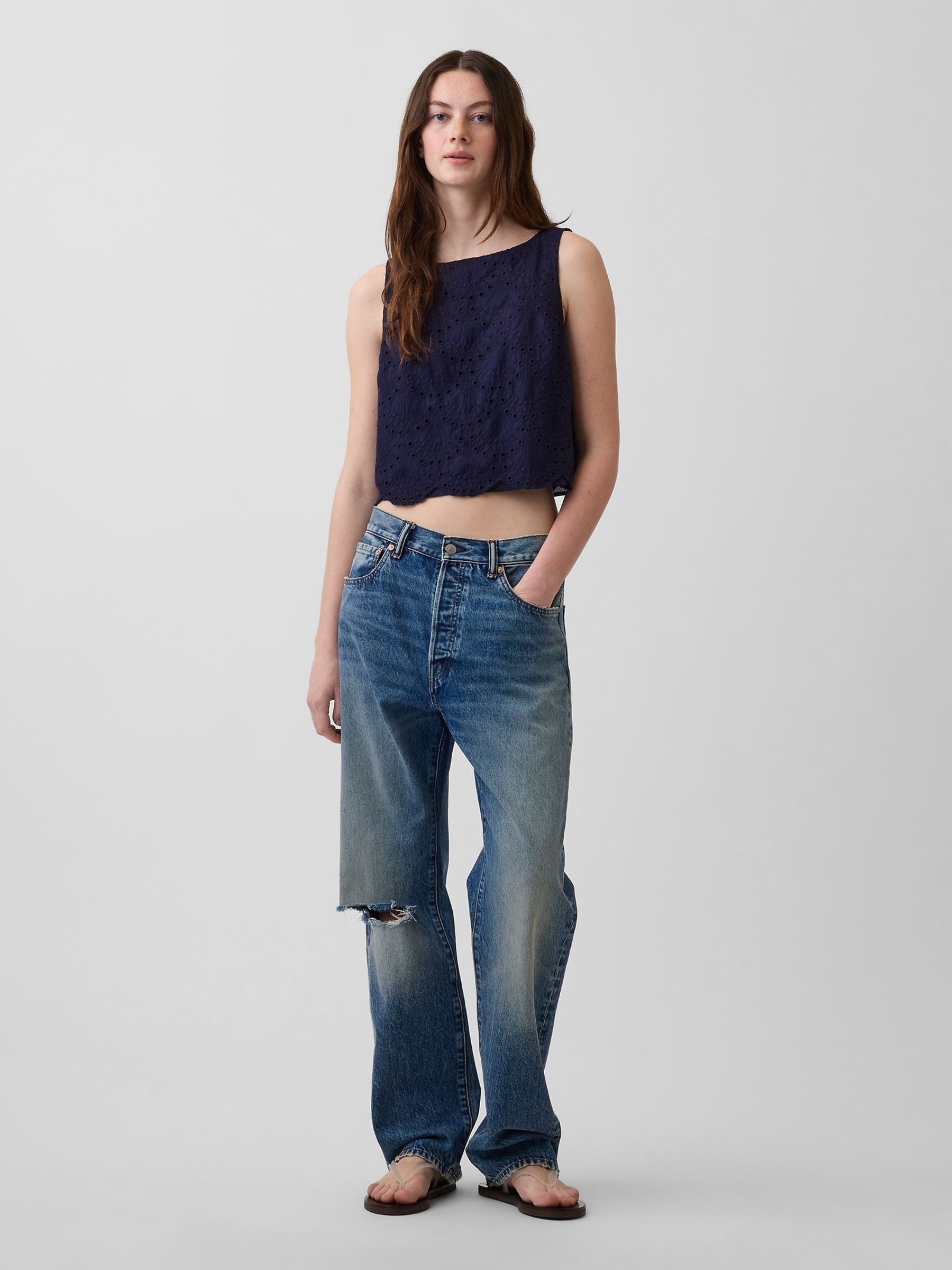 Navy Eyelet Crop Shell Vest - Image 3 of 4